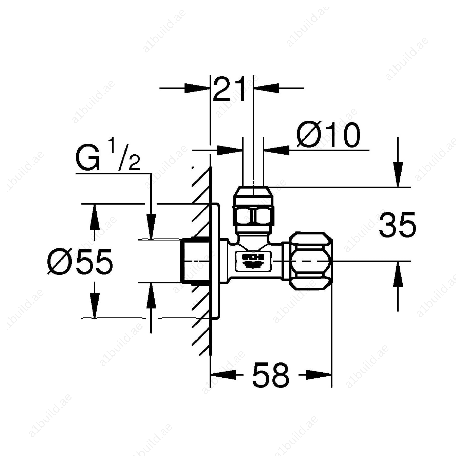 GROHE Angle Valve 1/2" – Brass Build, Compression Nut & Long-Life Finish