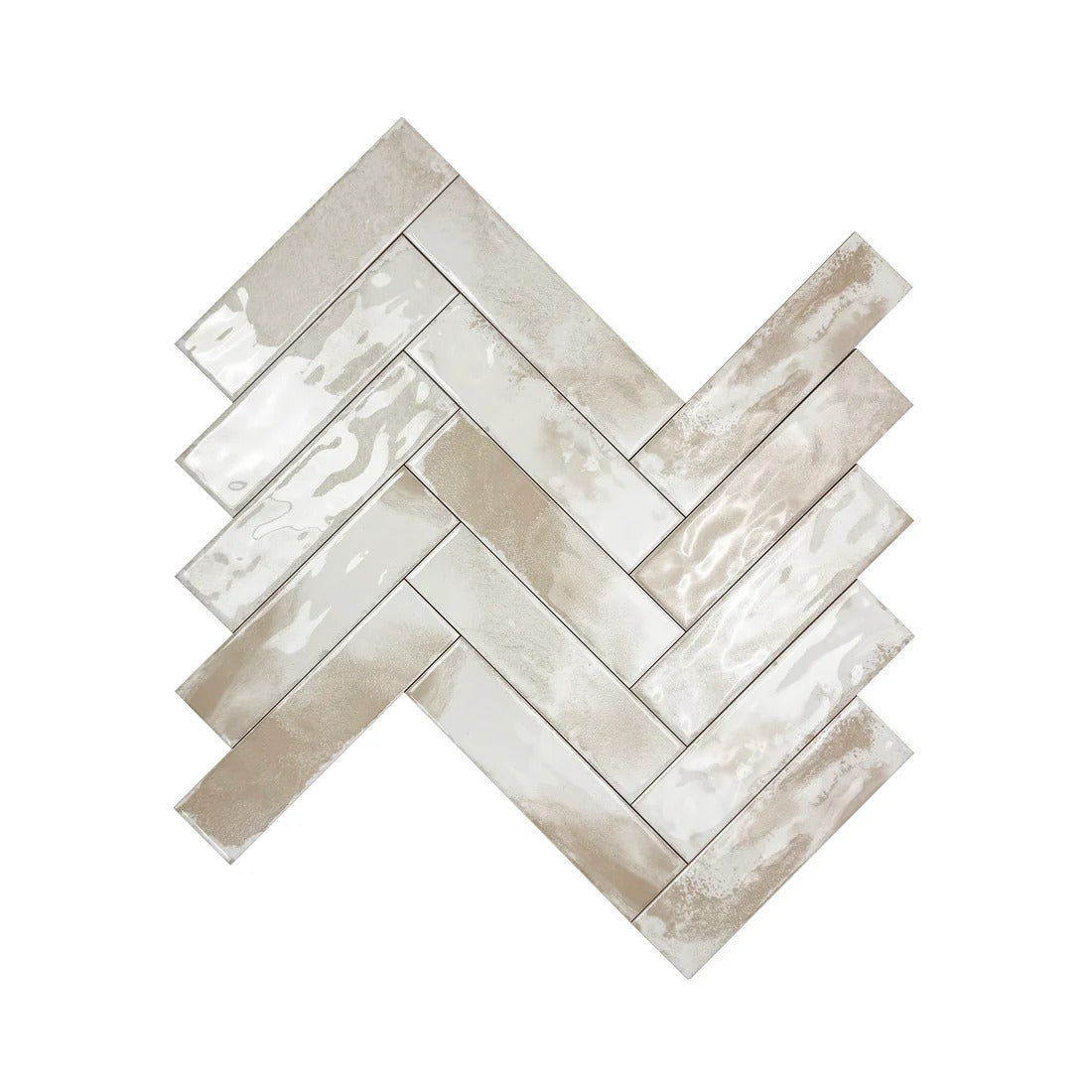 Glossy chiffon white ceramic artisanal tiles. Durable, waterproof, scratch-resistant, perfect for kitchens, bathrooms, and elegant modern wall designs.
