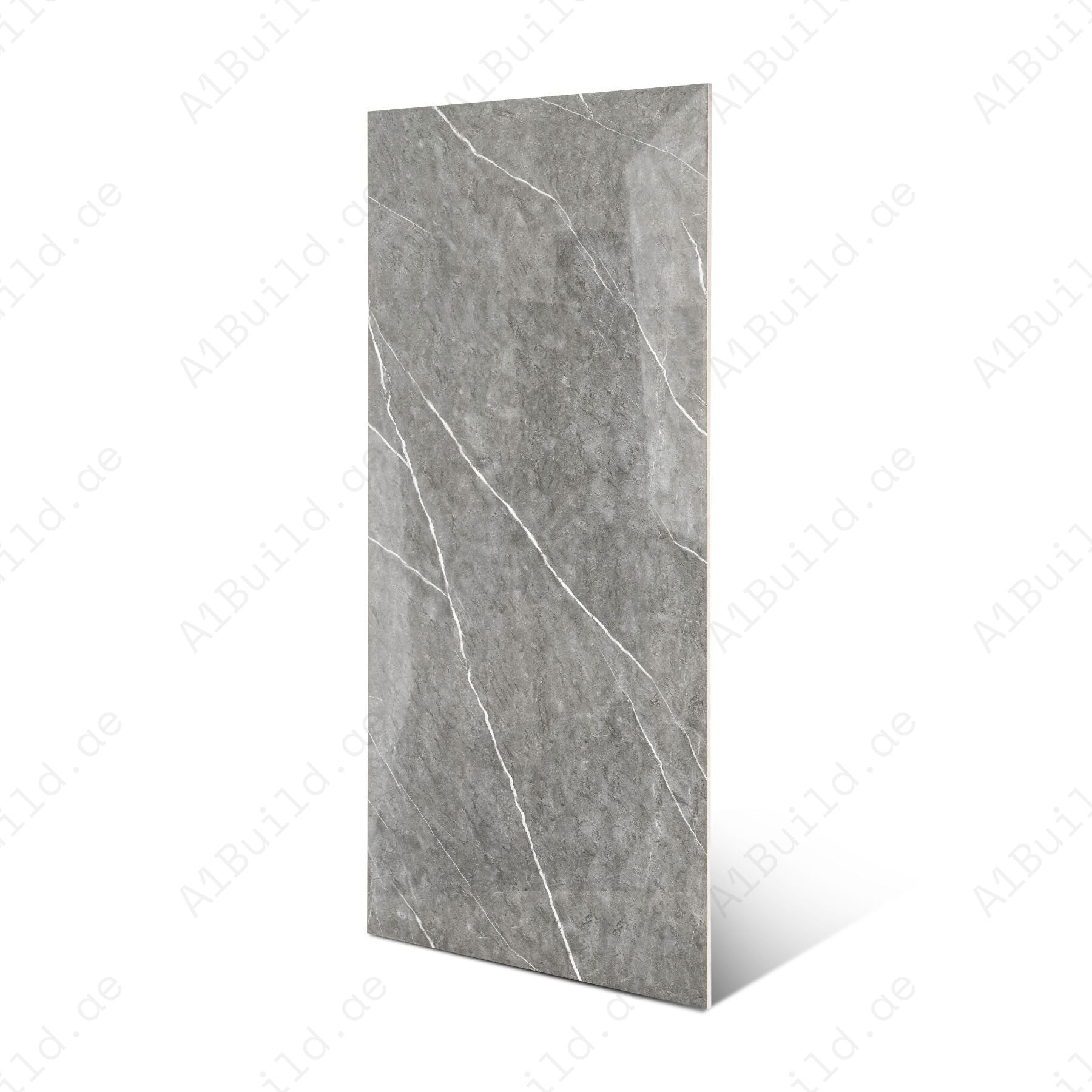 Graphite Vein glossy porcelain tile 60x120cm with 9mm thickness features dark graphite base, elegant veining and refined polished finish.