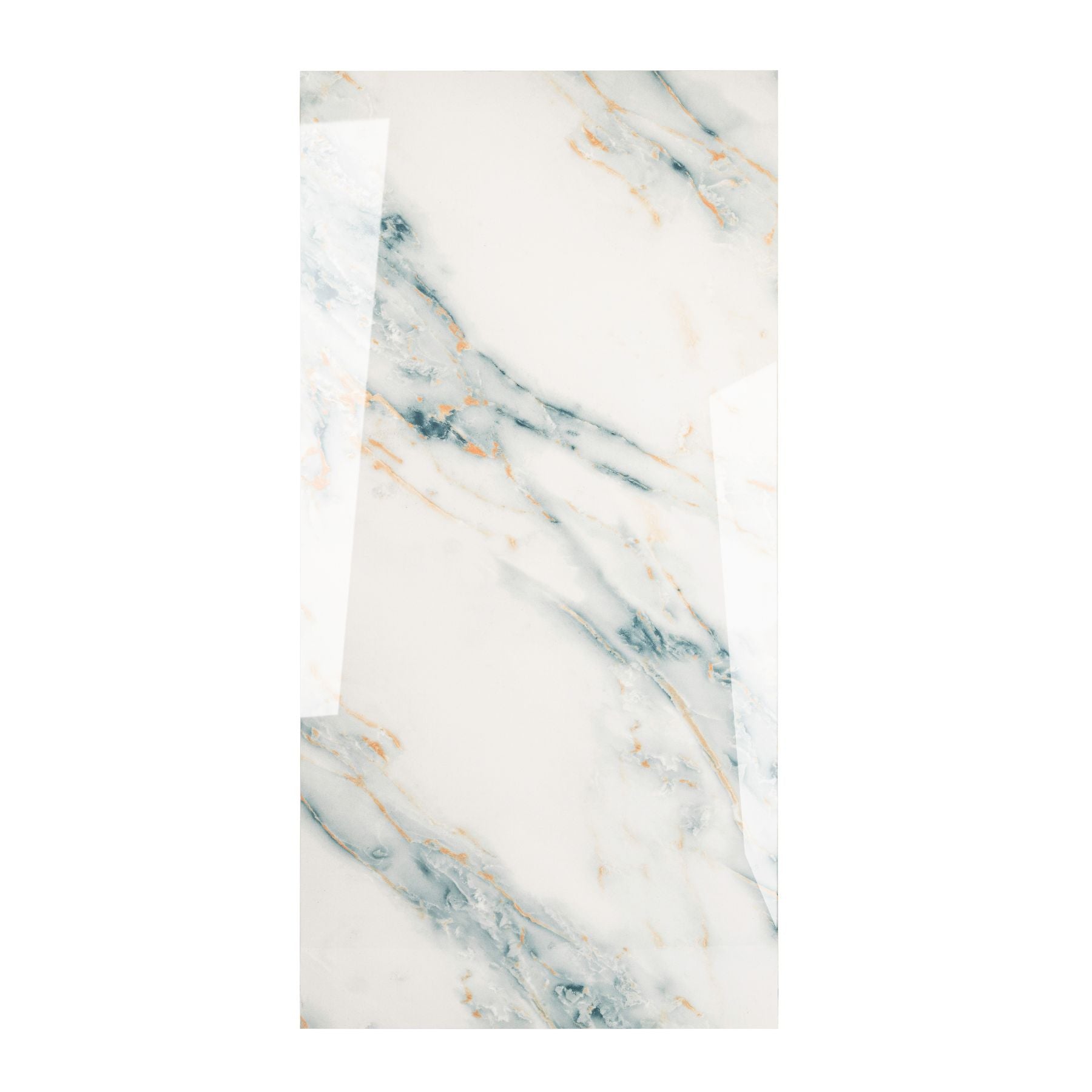 Grazzu Azul glossy marble effect porcelain tile 60x120cm with 9mm thickness features rich blue tones and polished luxury finish.