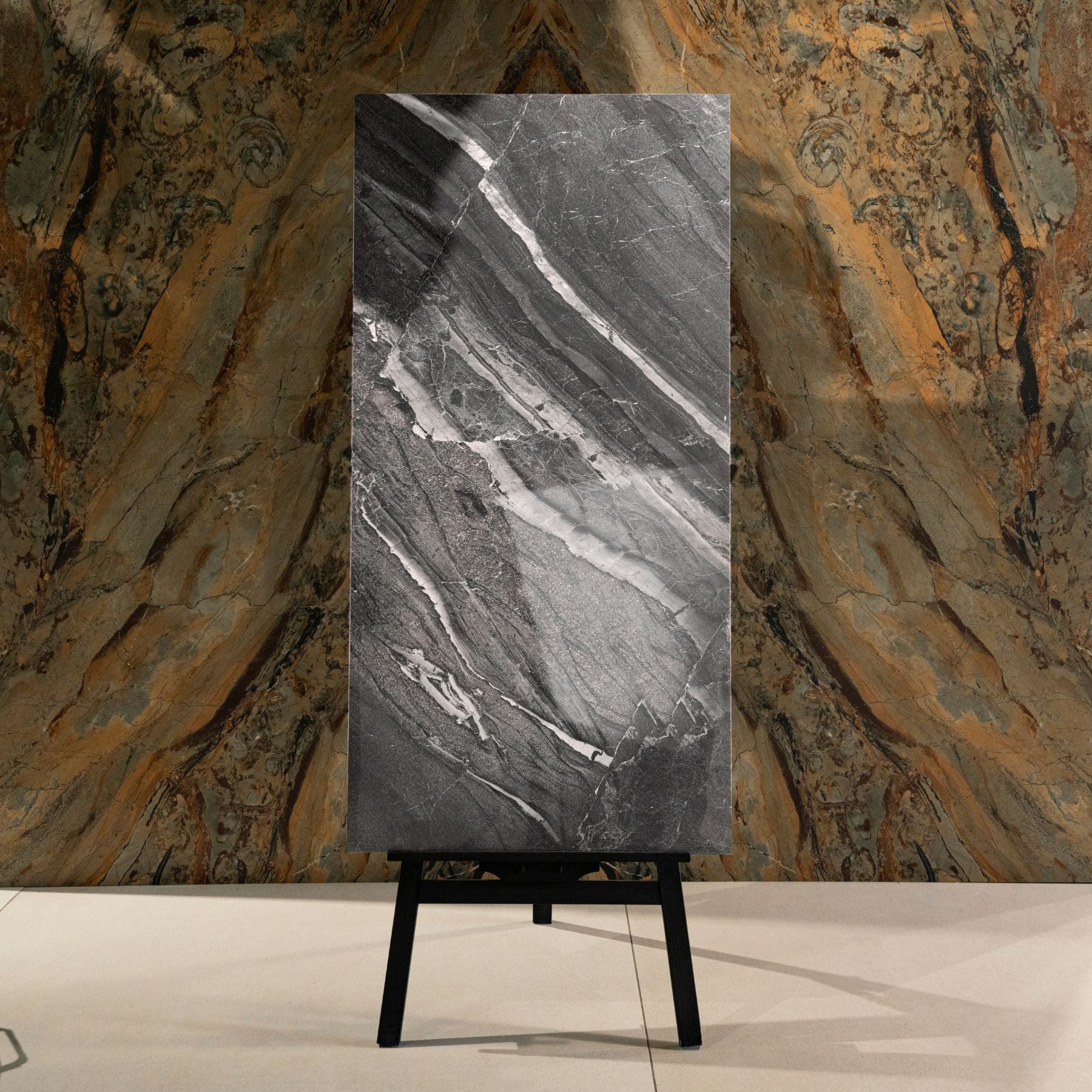 Grigio Imperiale glossy marble effect porcelain tile 60x120cm with 9mm thickness features elegant grey veining and a polished luxury finish.