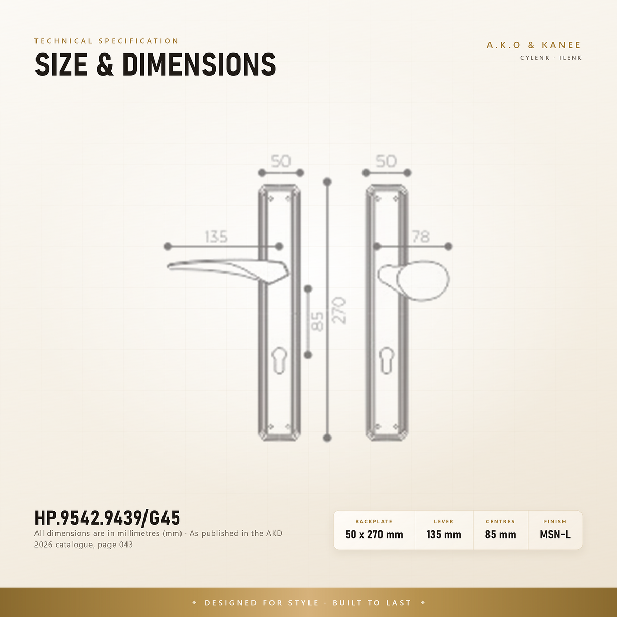 HP.9542.9439/G45 premium Zinc Alloy door lock with Matt Satin Nickel Light finish. Designed for elegant interiors, smooth operation, and reliable everyday performance.