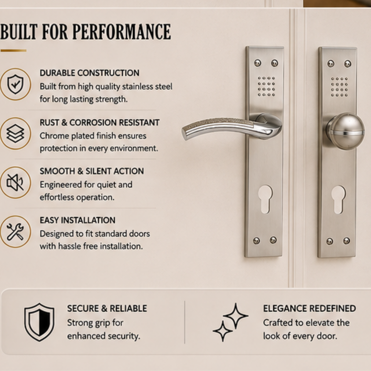 HP.9608.9611/300 premium Zinc Alloy door lock with Satin Nickel Chrome Plated Light finish. Designed for elegant interiors, smooth operation, and reliable everyday performance.