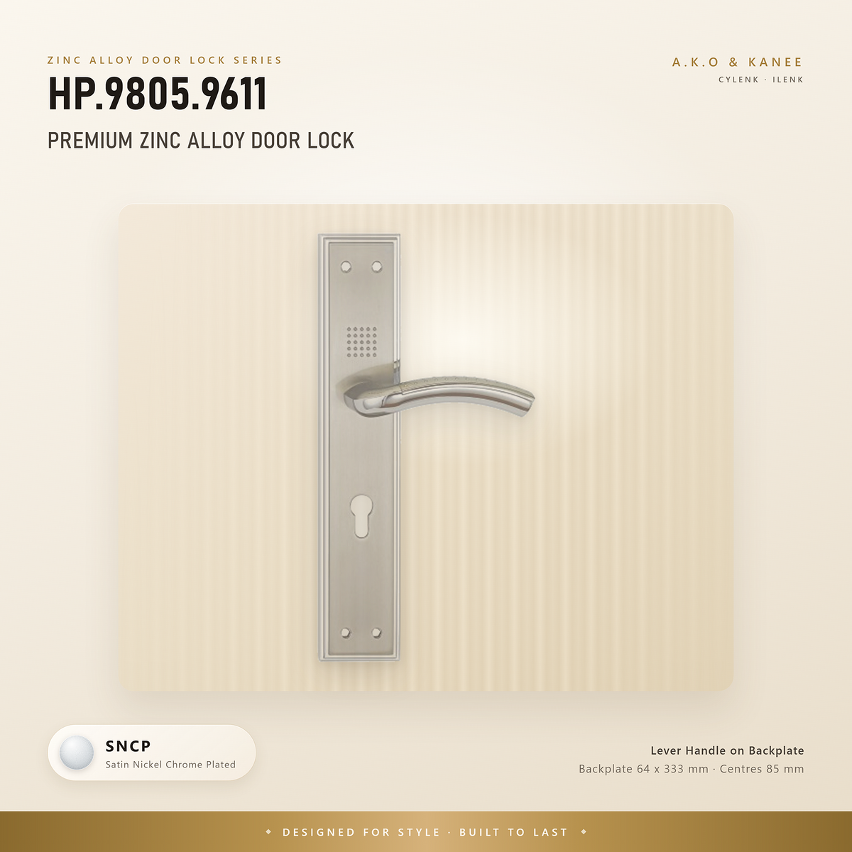 HP.9805.9611 premium Zinc Alloy door lock with Satin Nickel Chrome Plated finish. Designed for elegant interiors, smooth operation, and reliable everyday performance.