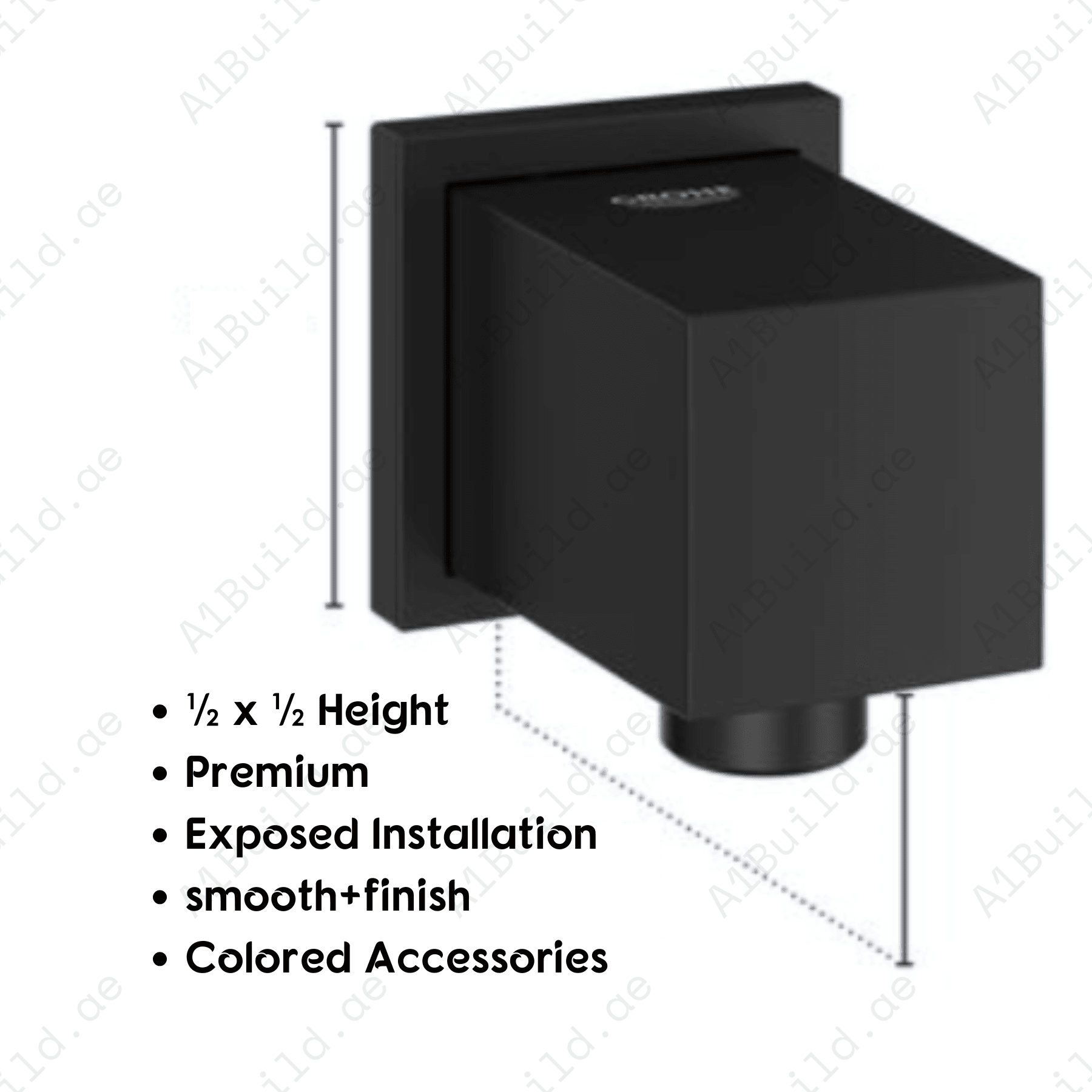 Infinity Square Shower Outlet – Matte Black Finish, Exposed Installation, Made in Germany by Hesanit