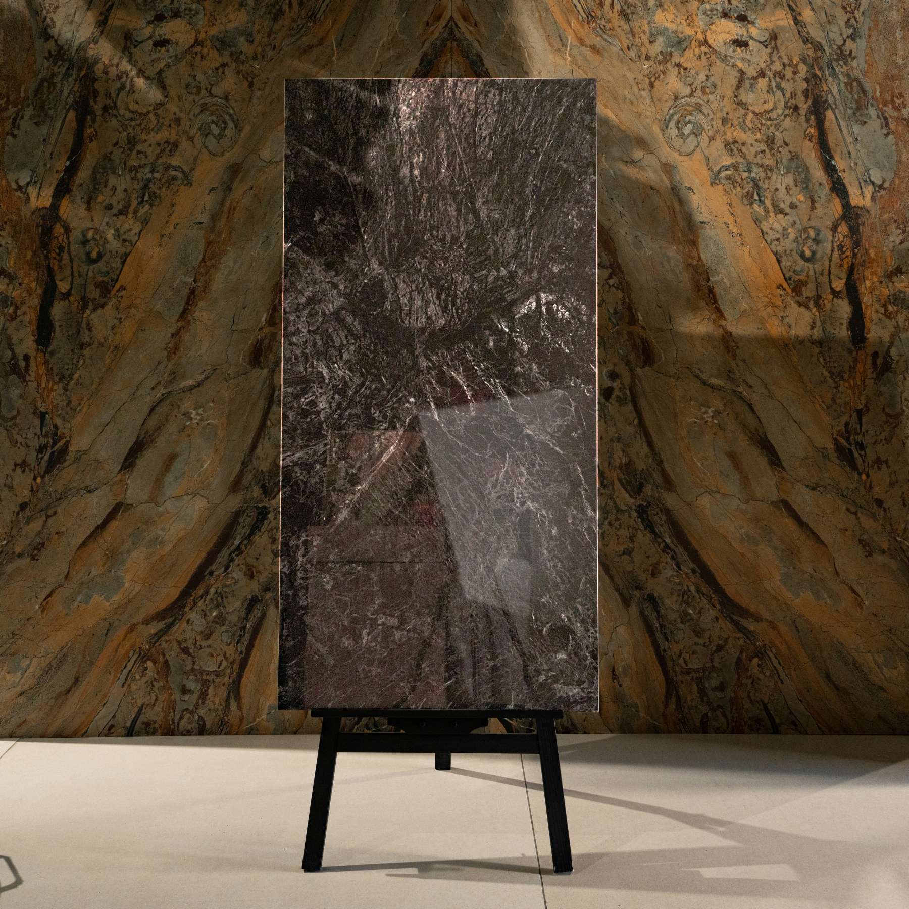 Irish Noir porcelain tile 60x120cm 9mm thickness, bold black marble look design, durable porcelain, ideal for luxury floors and walls.