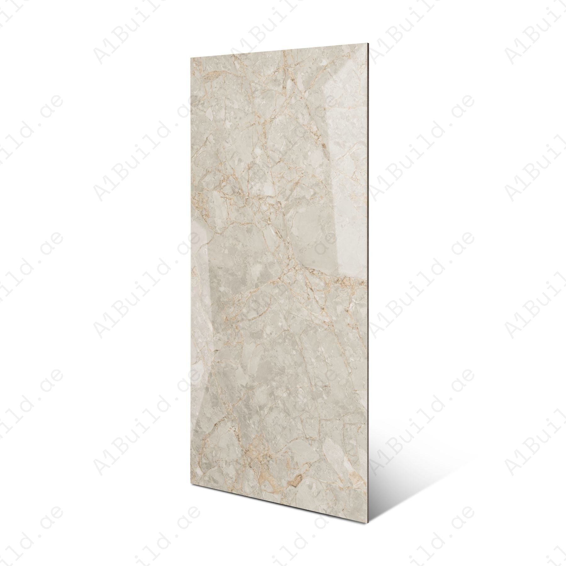 Ivory Gold glossy marble porcelain tile 60x120cm with 9mm thickness features warm ivory base, golden veining and elegant polished finish.