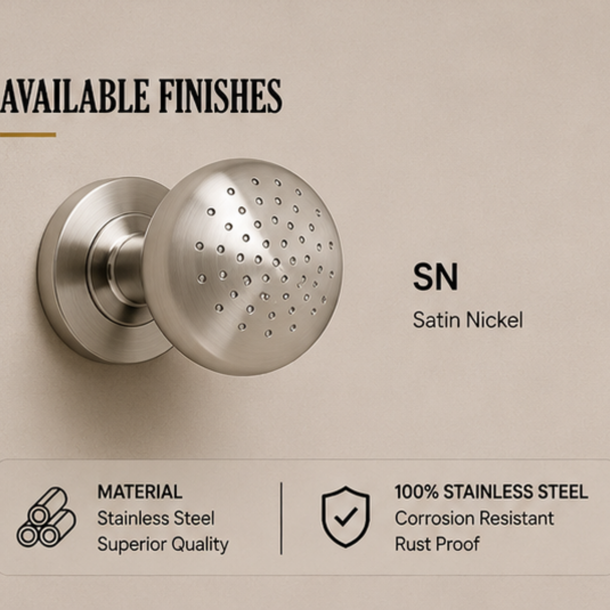 KN.G13.SN premium ball lock door knob in Satin Nickel. 62 mm knob, 72 mm projection and a 55 mm round rose. Designed for elegant interiors, comfortable grip and reliable everyday performance.