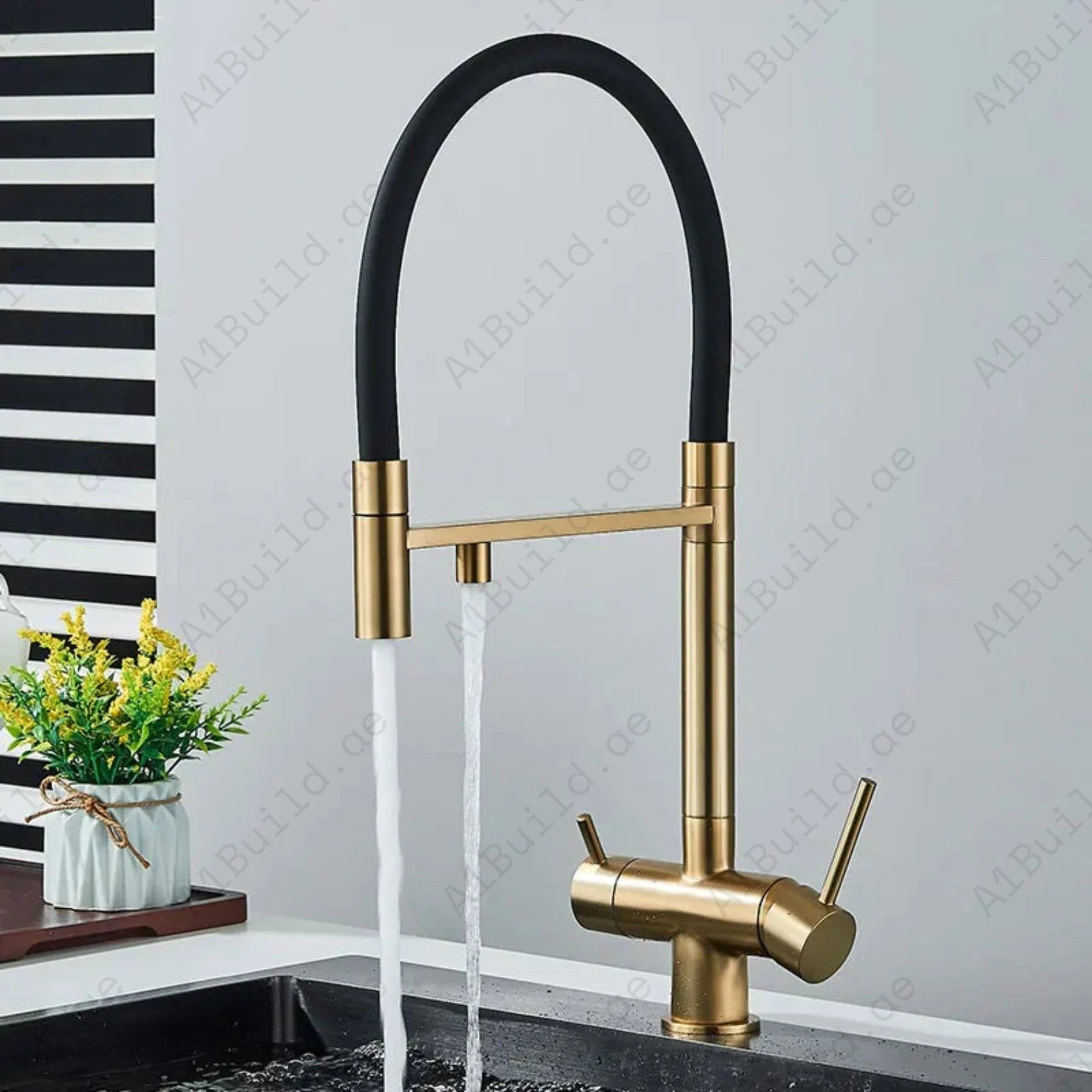 Kitchen Mixer With Flexible Spout (Premium Gold 100% made in Germany)