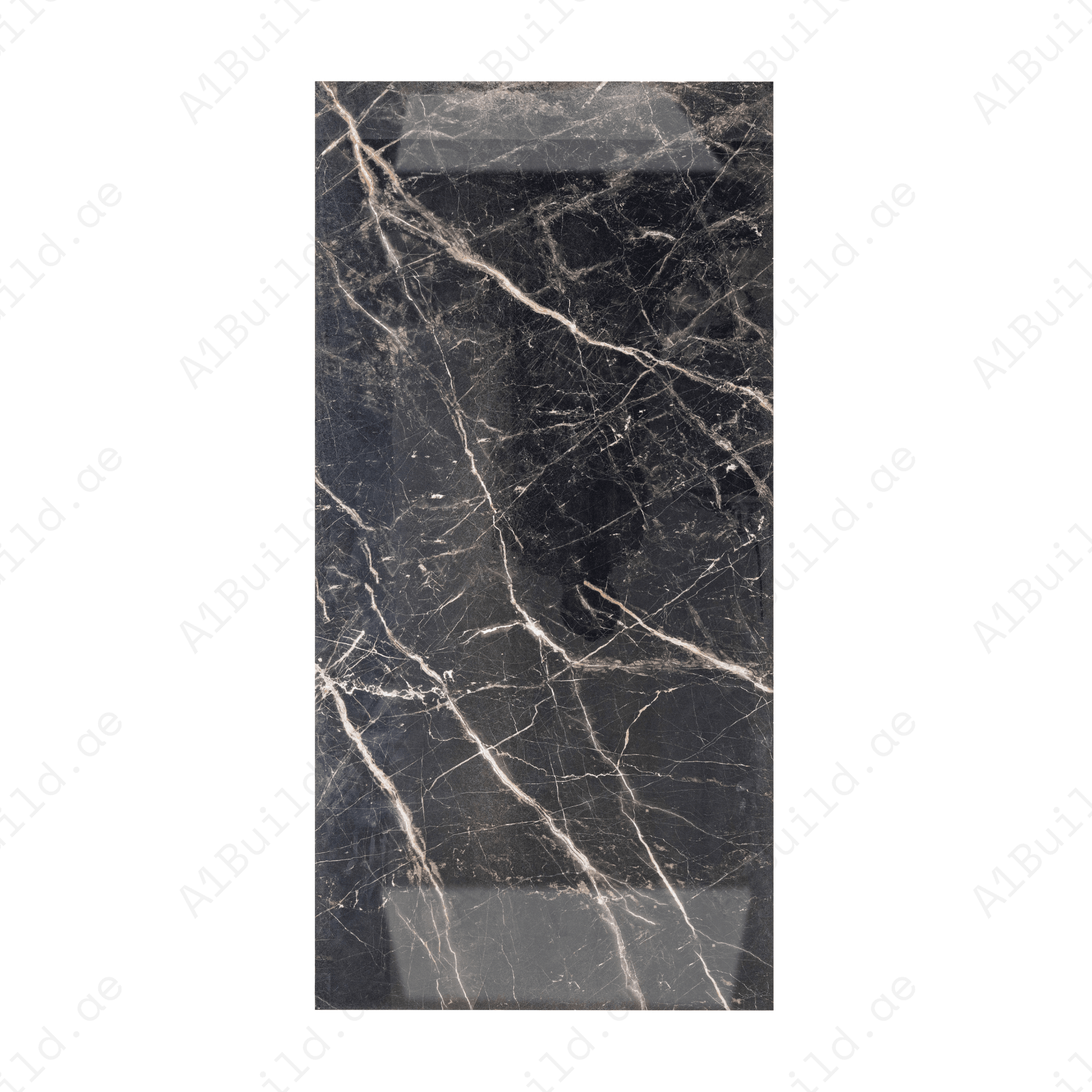 Laurent Black 80x160cm high glossy porcelain tile, 09mm thick with bold golden veining. Luxurious, durable, and perfect for modern statement interiors.