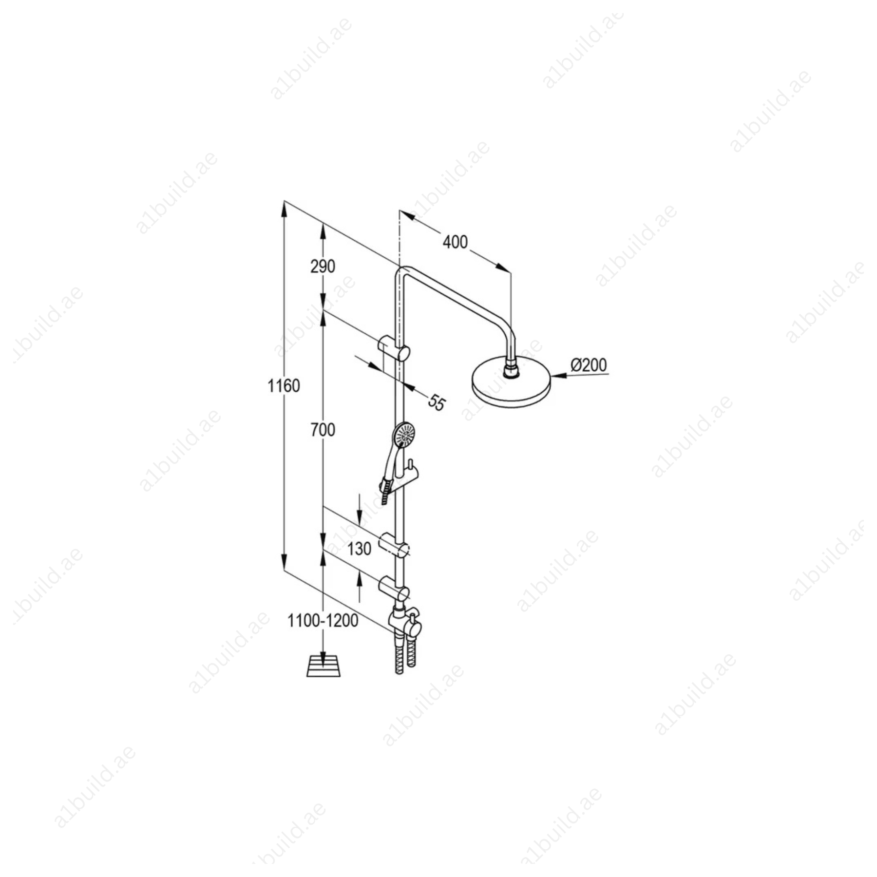 Dual Shower System (L Shape) | Chrome | Hand/Head Shower & Diverter