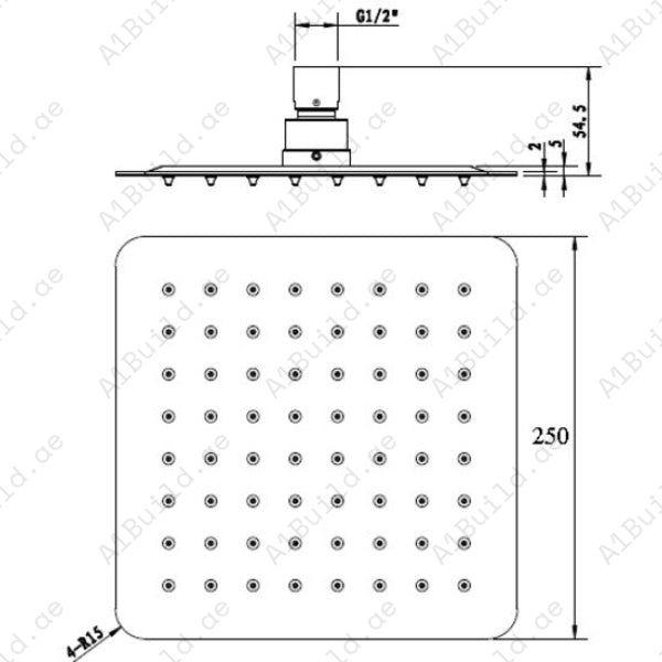 Luxury 250 x 250 mm Square Shower Head – Stainless Steel, Made in Germany by Hesanit