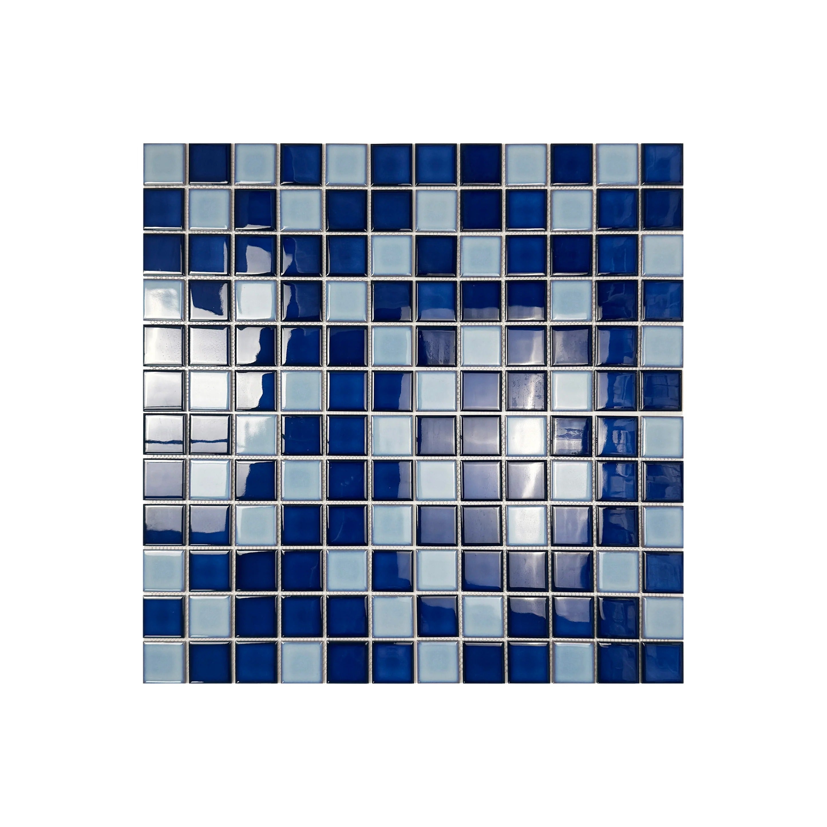 Luxury porcelain mosaic tiles in Powder, Ultra Marine & Oriental Blue. Slip-resistant, durable, eco-friendly – perfect for Dubai swimming pools & spas.