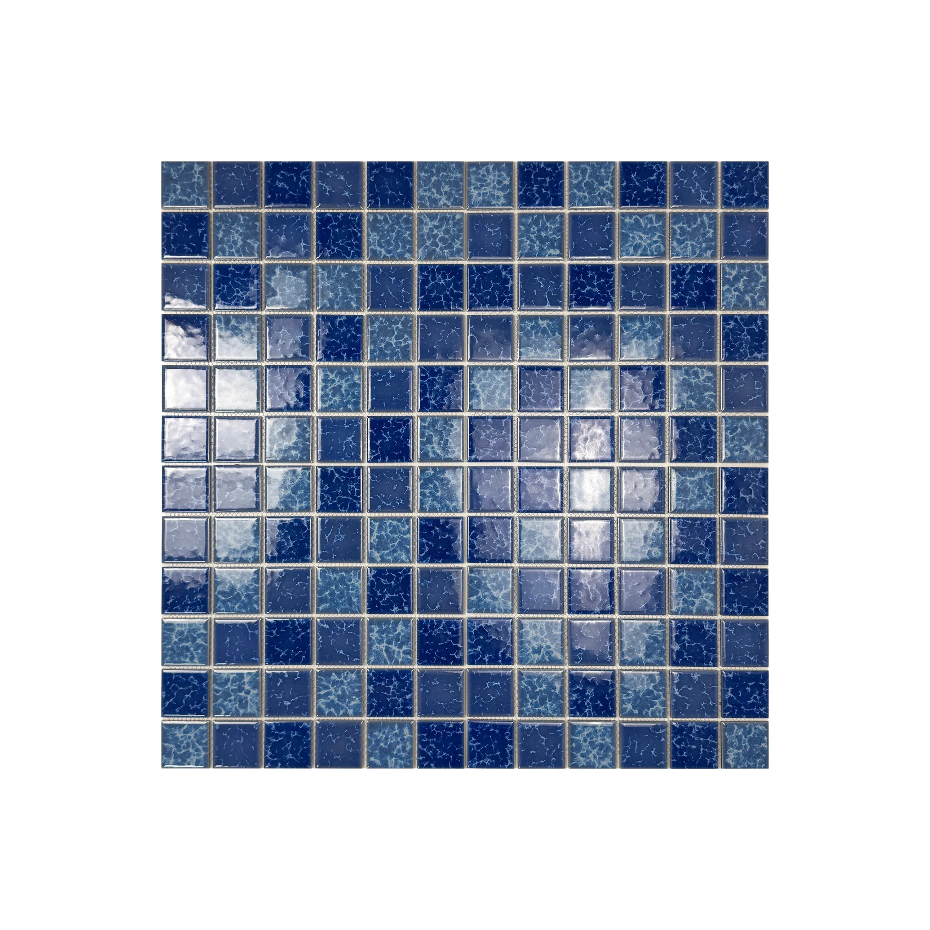 Luxury porcelain mosaic tiles in Sky & Ultra Marine Blue with lightning texture. Slip-resistant, durable, eco-friendly, ideal for Dubai pools, spas & walls.