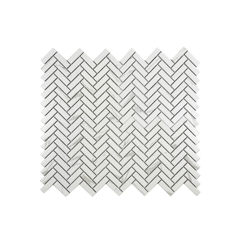 Carrara Lumina Series Carrara White Herringbone Porcelain Mosaic