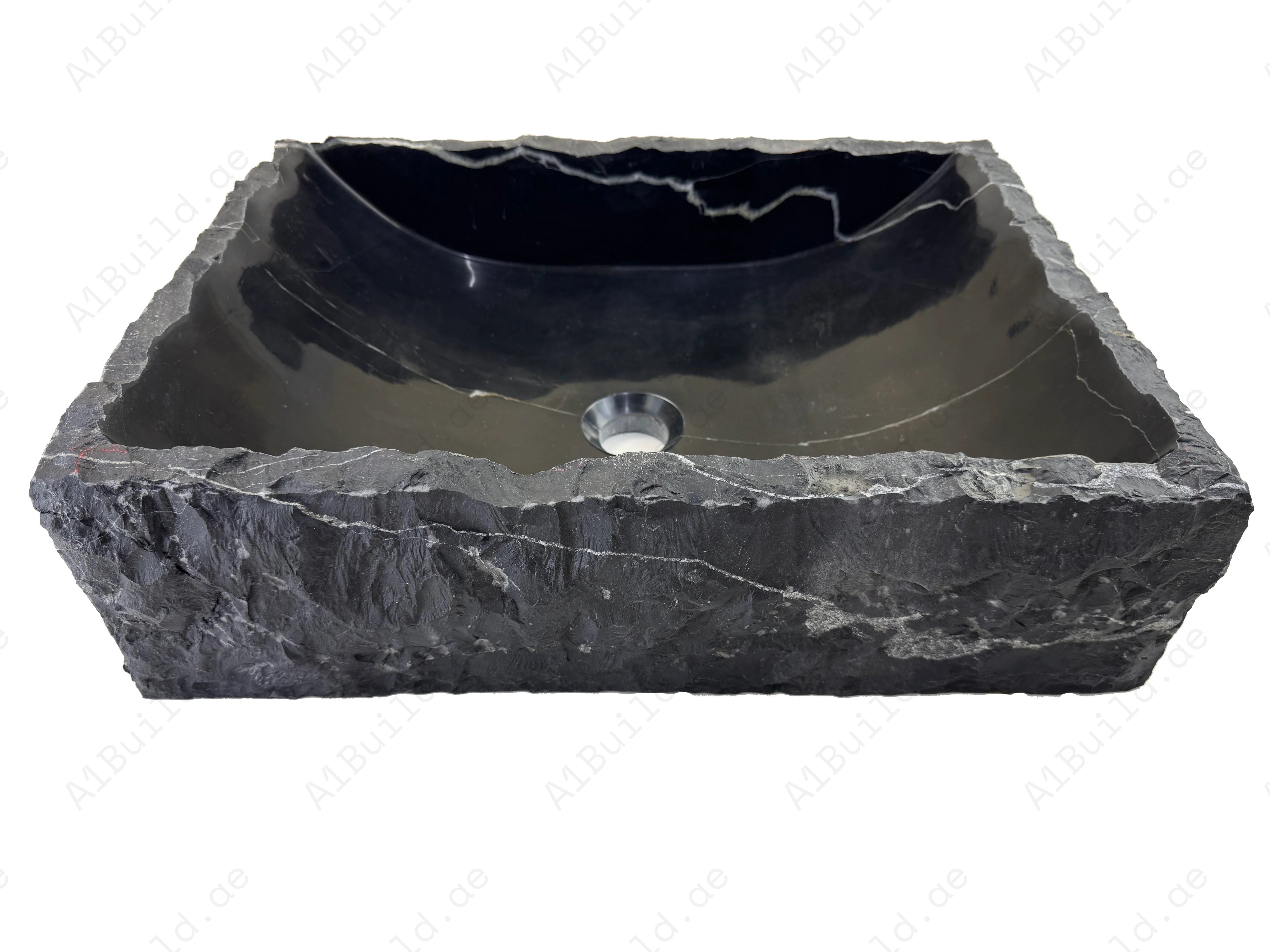 Marble Muse Black Marble Rectangle Wash Basin - timeless elegance with durability, ideal for luxury bathrooms adding a refined natural touch to any interior.