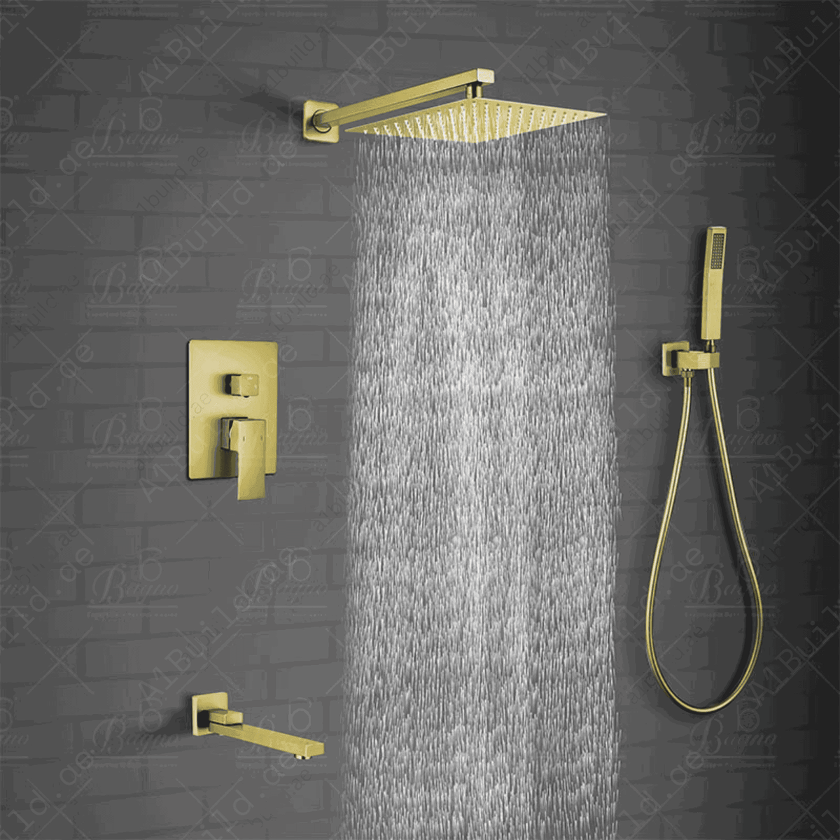 Matt Gold Brass Square Shower System – Luxury & Modern Shower Set