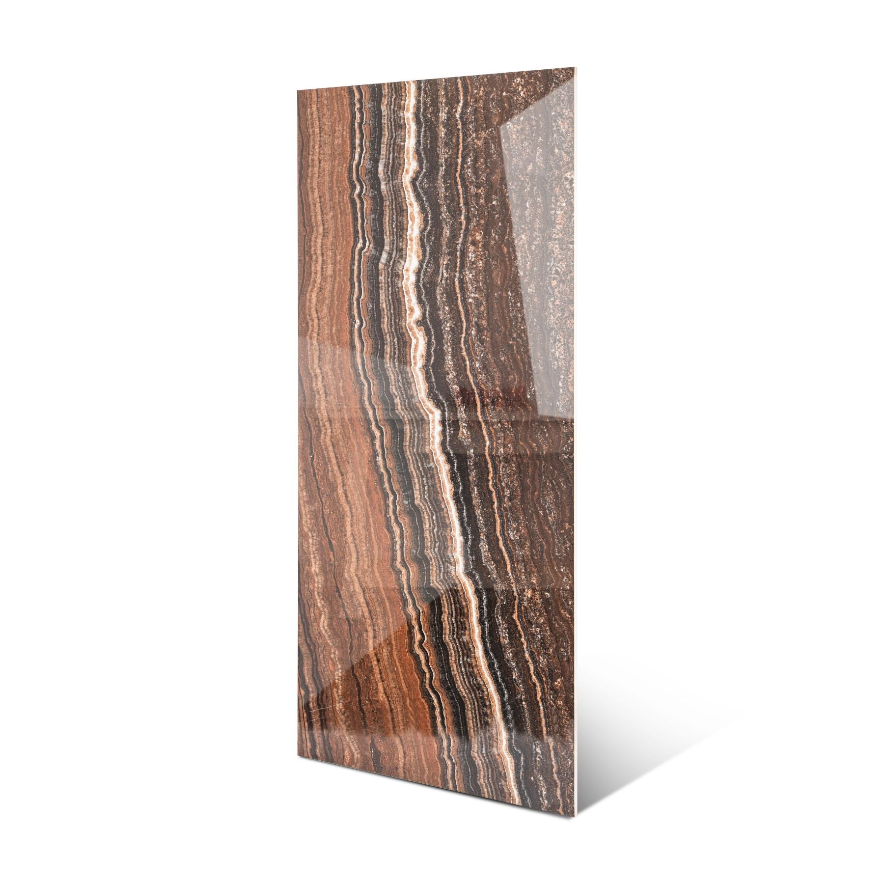 Mexican Onyx glossy onyx effect porcelain tile 60x120cm with 9mm thickness features warm amber tones and polished luxury finish.