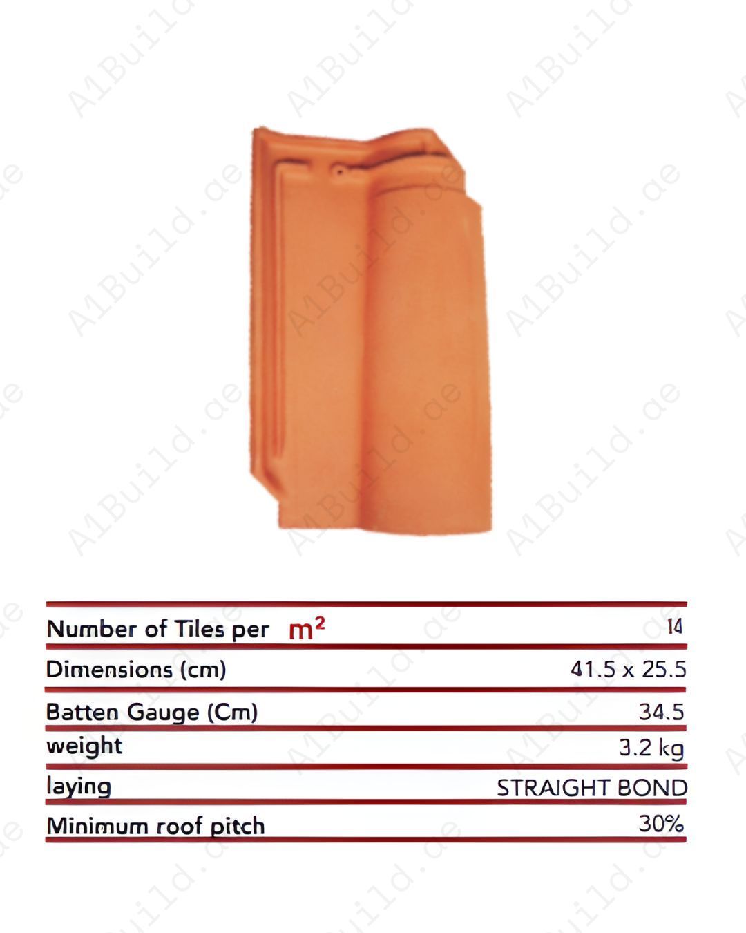 Natural Red ceramic roof tile 41.5×25.5 cm with weatherproof durability, lightweight design. Ideal for classic architecture and long-lasting roofing.