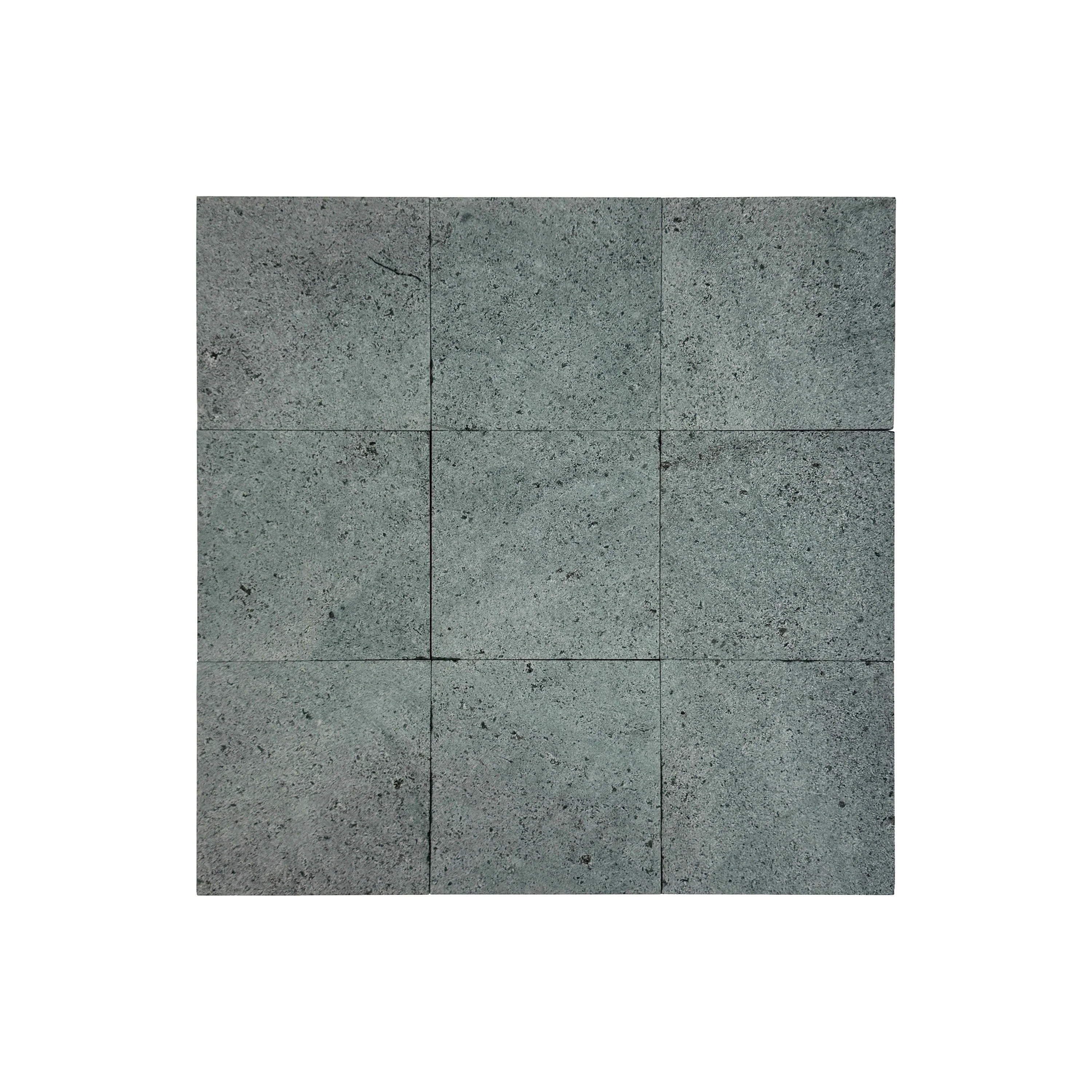 Natural Sukabumi green stone tiles, 200x200x10 mm. Durable, eco-friendly, slip-resistant tiles ideal for pools, spas, and water features in luxury spaces.