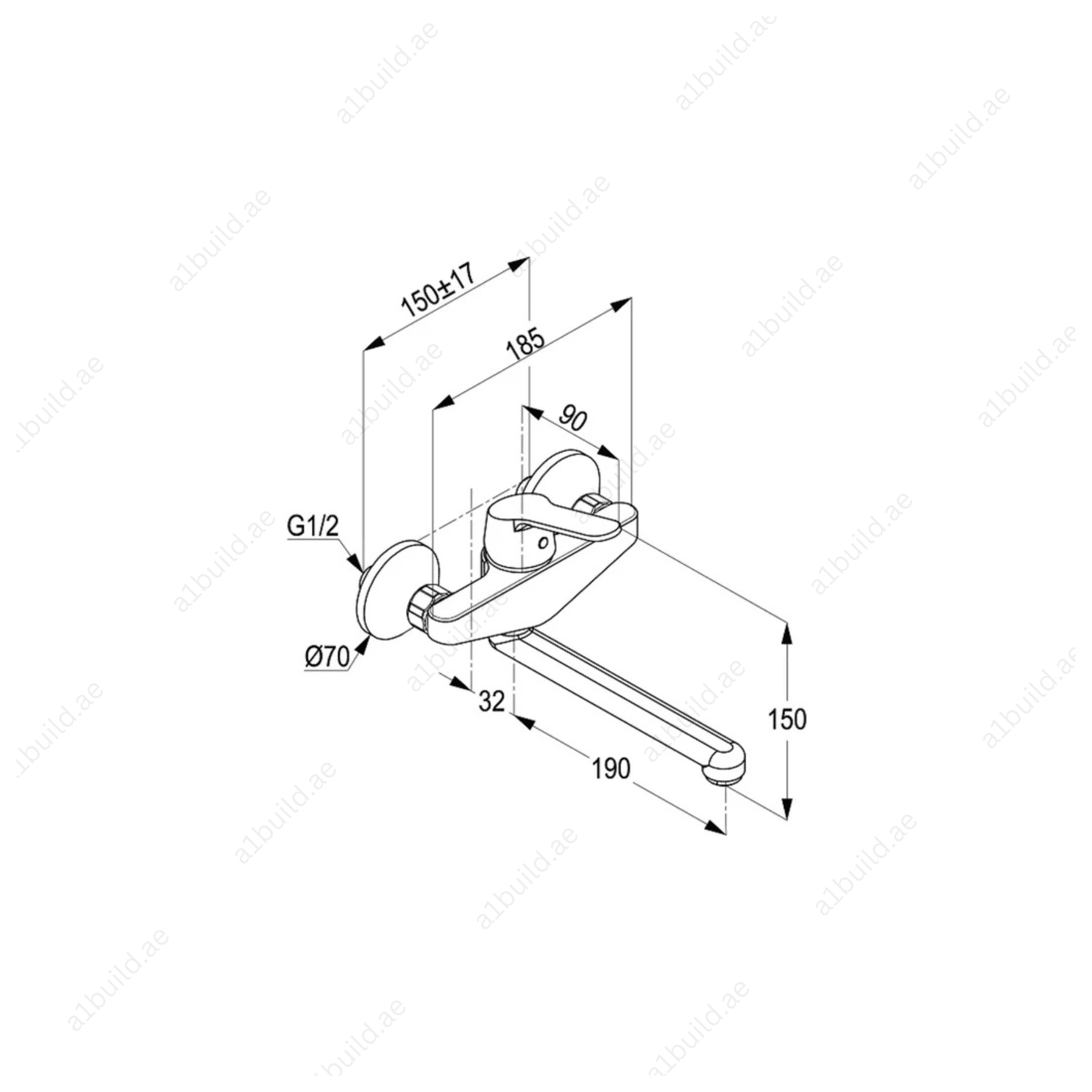 PEAK Wall-Mounted Single Lever Sink Mixer | Chrome