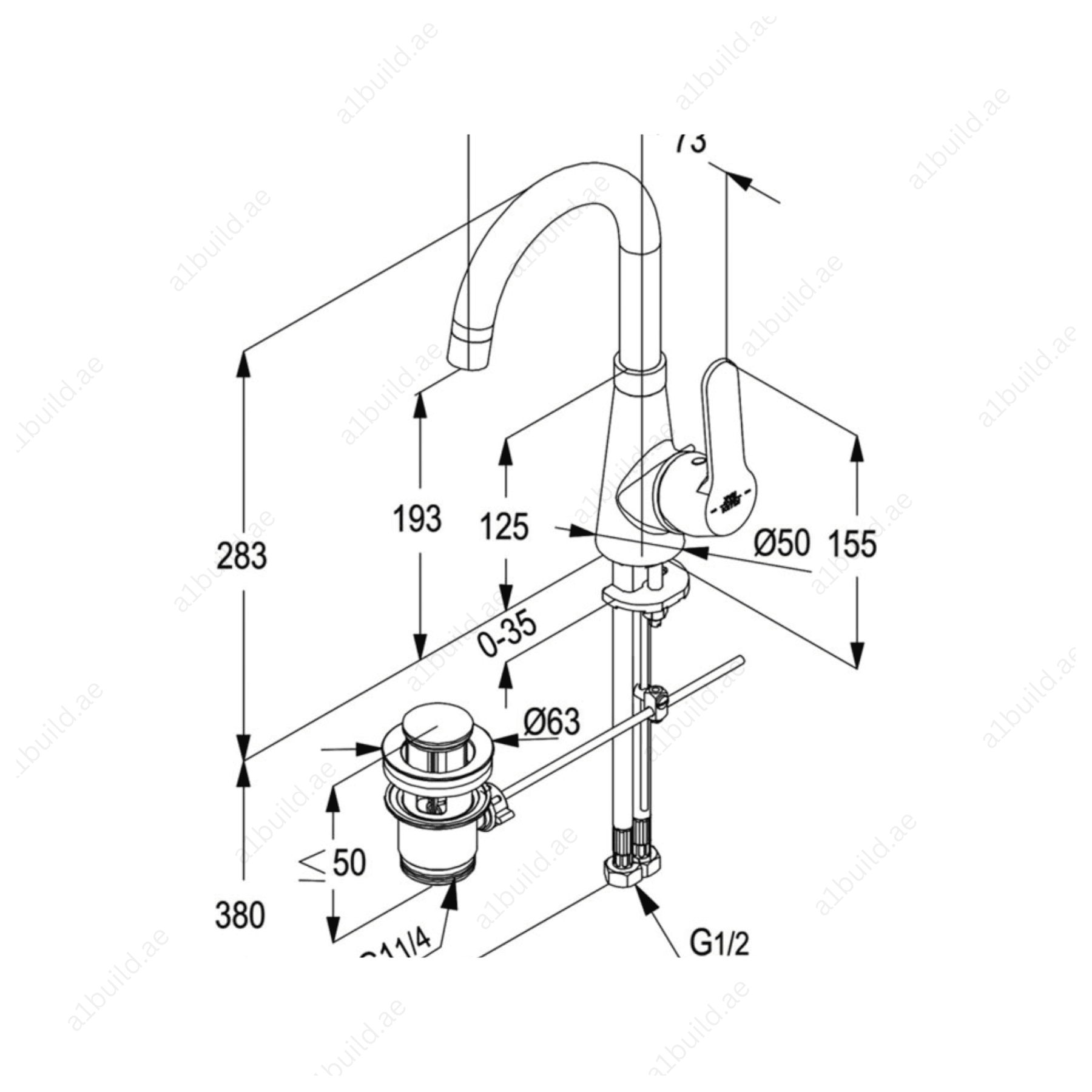 PEAK Single Lever Basin Mixer (Side Lever) - Chrome with Swivel U Spout