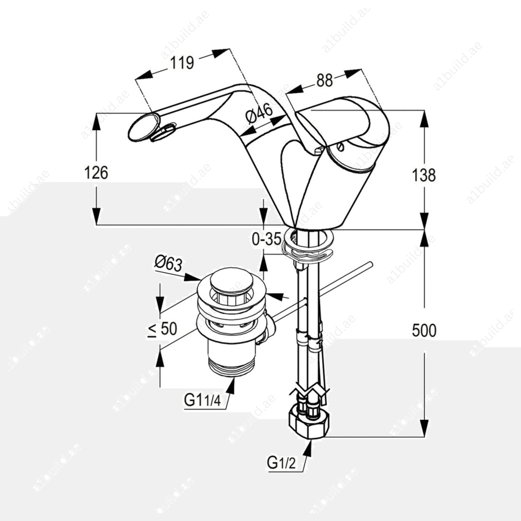 PETRA Single Lever Basin Mixer DN 15 - Chrome, 1 GPM Flow Rate