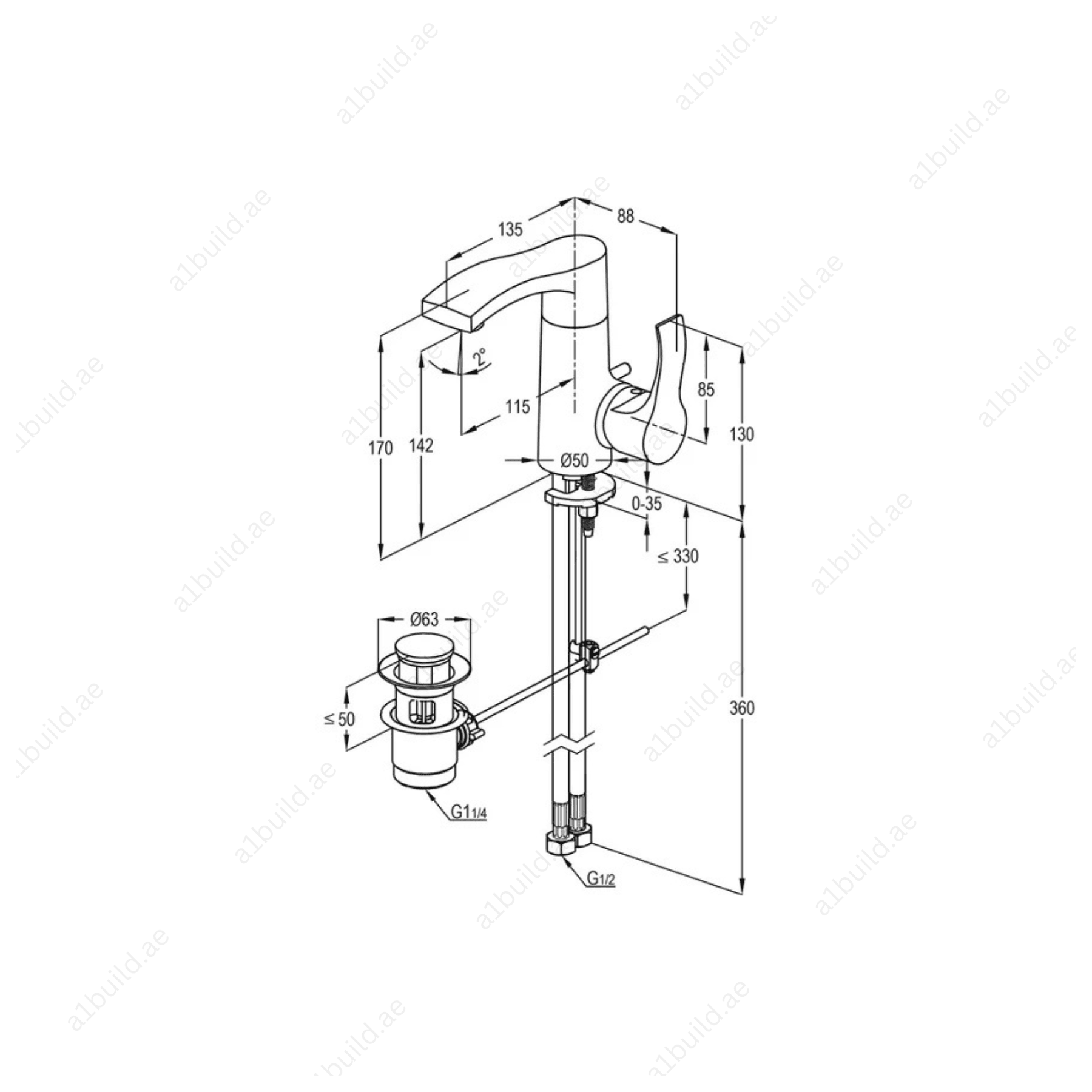 PETRA Single Side Lever Basin Mixer DN 15 - Chrome, 1 GPM Flow Rate