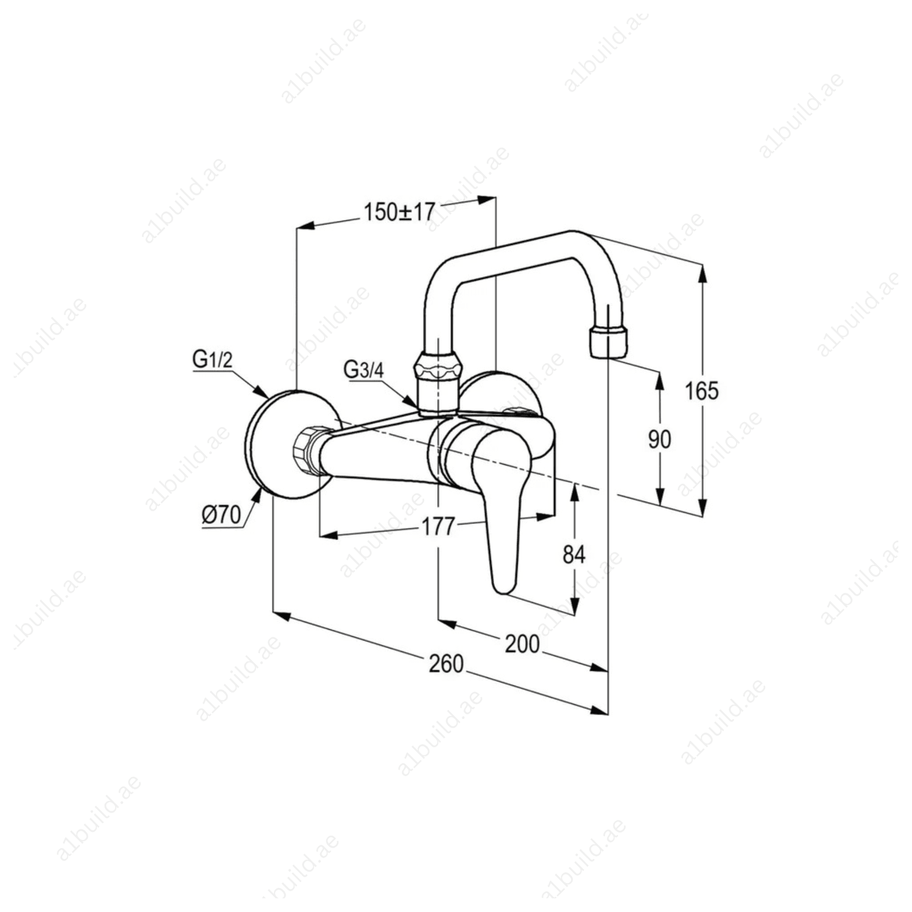 POLARIS Wall-Mounted Single Lever Sink Mixer | Chrome, 3.8 L/min Flow