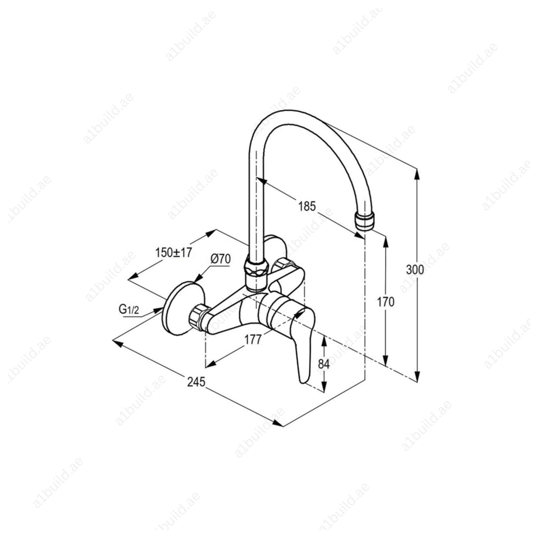 POLARIS Wall-Mounted Single Lever Sink Mixer | Chrome, 3.8 L/min Flow