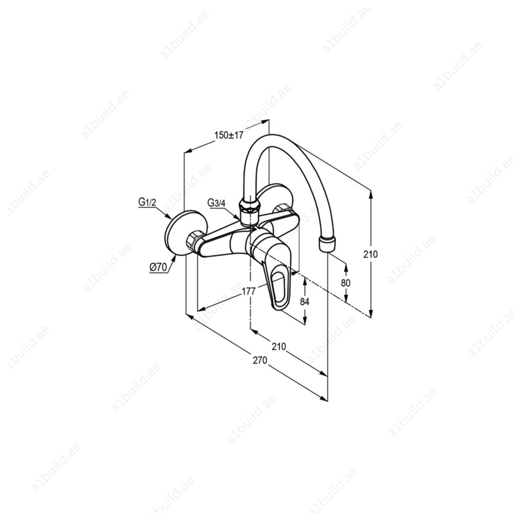 POLO Wall-Mounted Sink Mixer | Chrome Finish with 230mm Swivel Spout