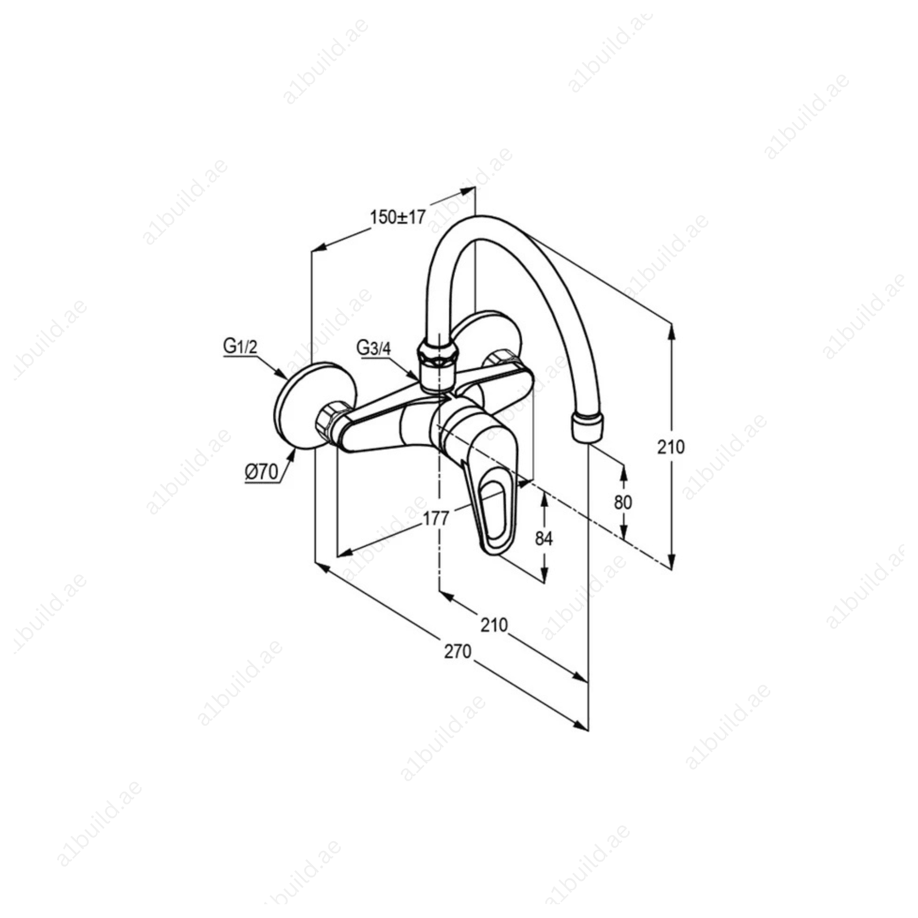 POLO Wall-Mounted Sink Mixer | Chrome Finish with 210mm Swivel Spout