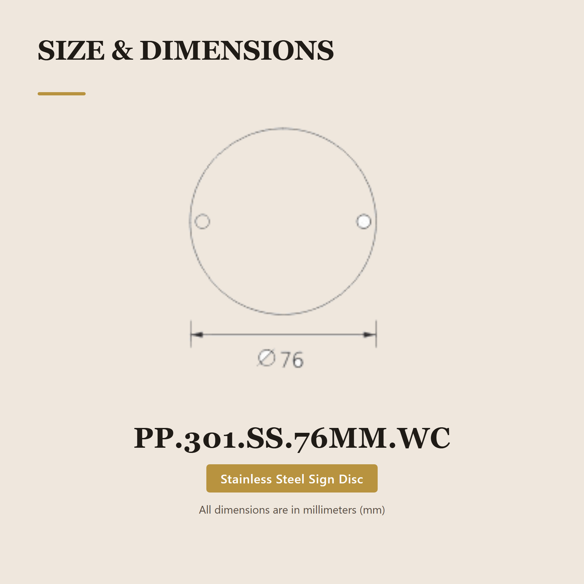 PP.301.SS.76MM.WC – Premium Stainless Steel WC Sign Disc