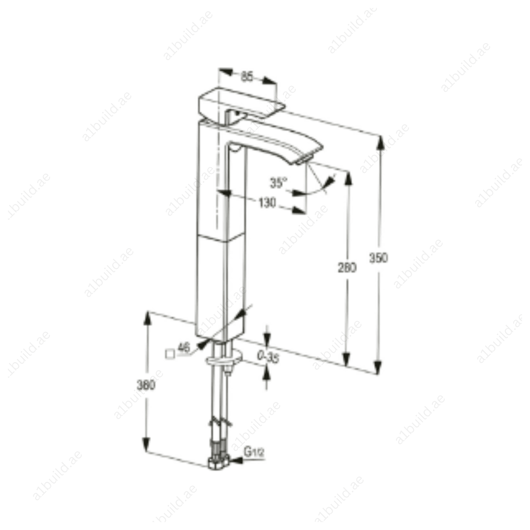 SINGLE LEVER XL BASIN MIXER DN15 WITH RAISED BASE FOR USE WITH COUNTER - TOP BASIN