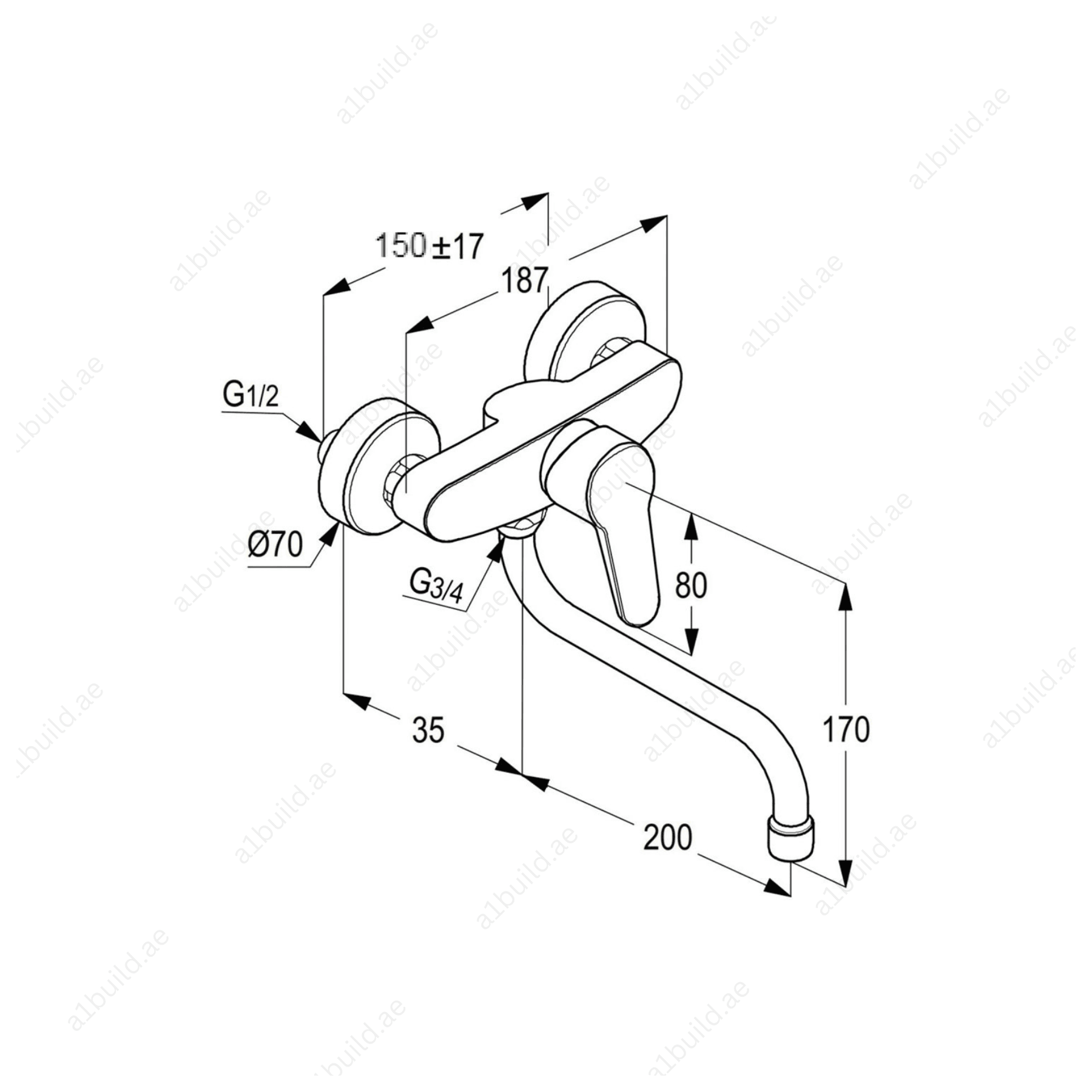 PROJECT Wall-Mounted Single Lever Sink Mixer | Chrome, 3.8 L/min FlowPROJECT Wall-Mounted Single Lever Sink Mixer | Chrome, 3.8 L/min Flow