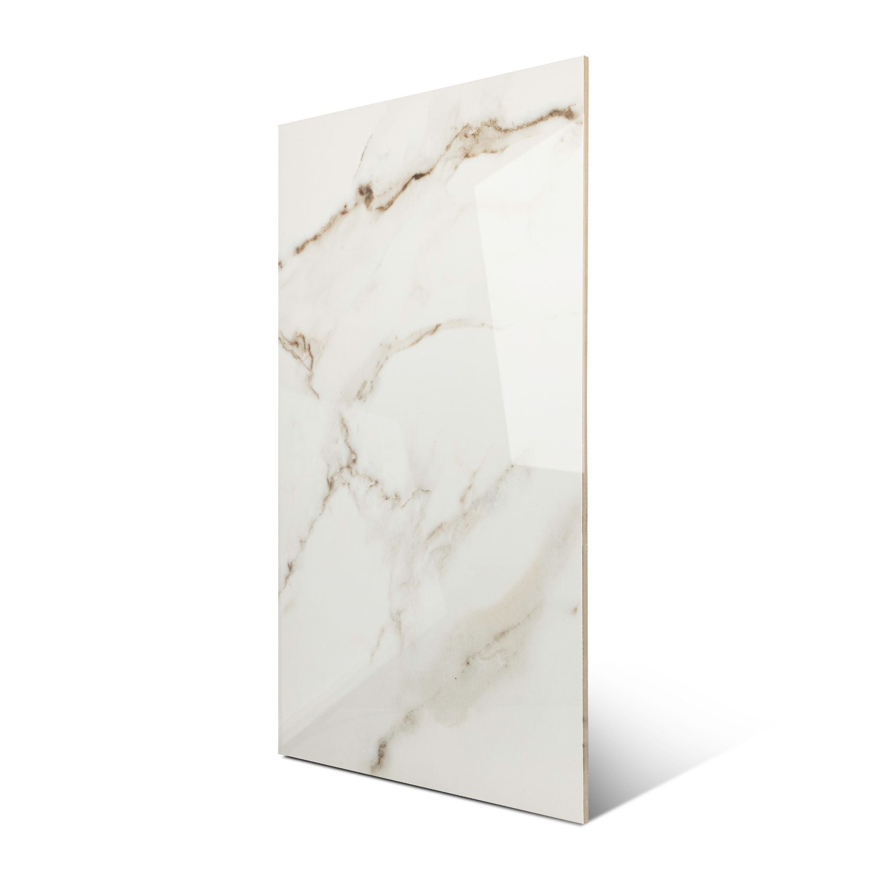 Pearl Vein glossy marble effect porcelain tile 60x120cm with 9mm thickness features soft veining and a bright polished look.