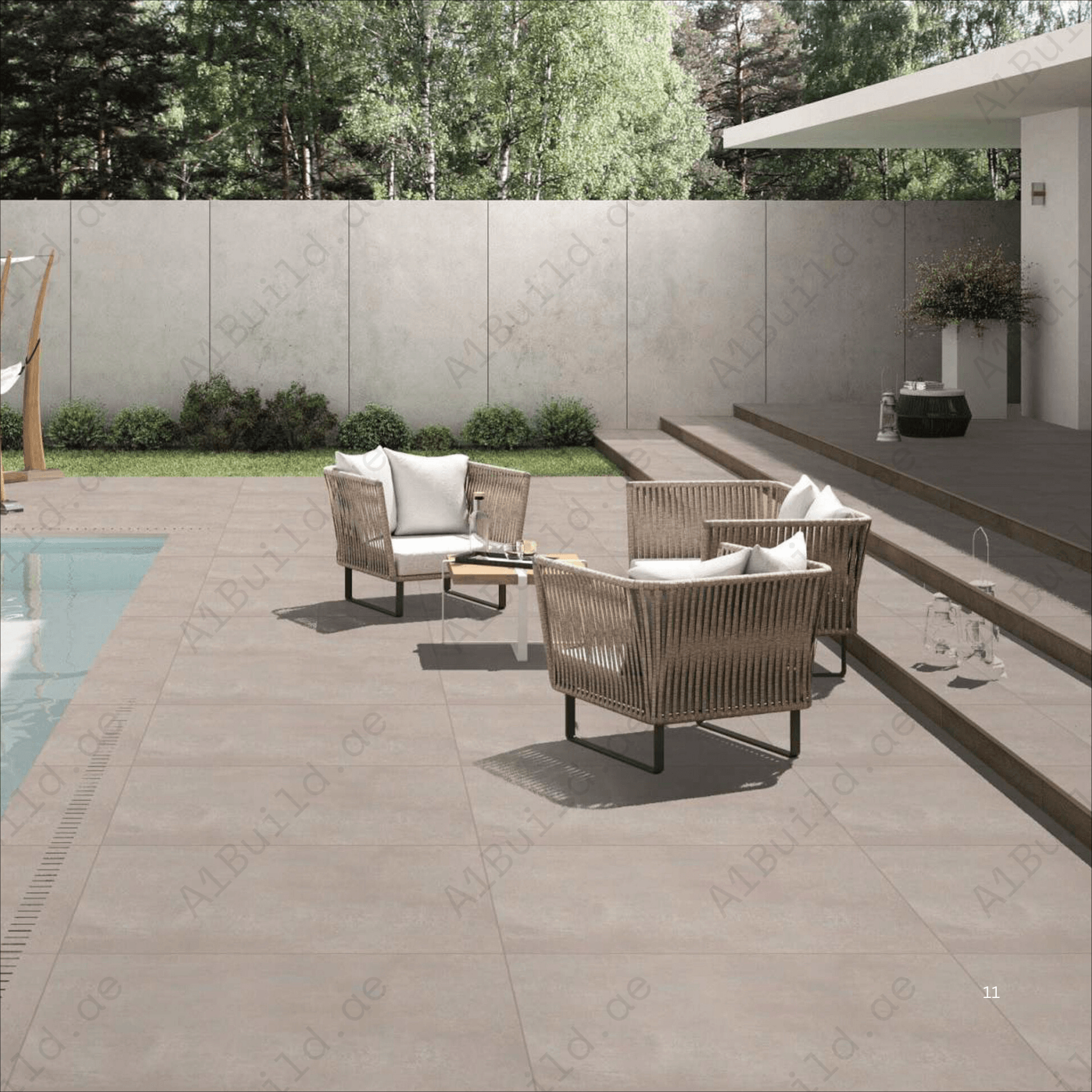 Plaza Maroon 60x120cm porcelain tile, 20mm thick with R11 slip-resistant rough matt finish. Rich stone look, perfect for outdoor and high-traffic spaces.