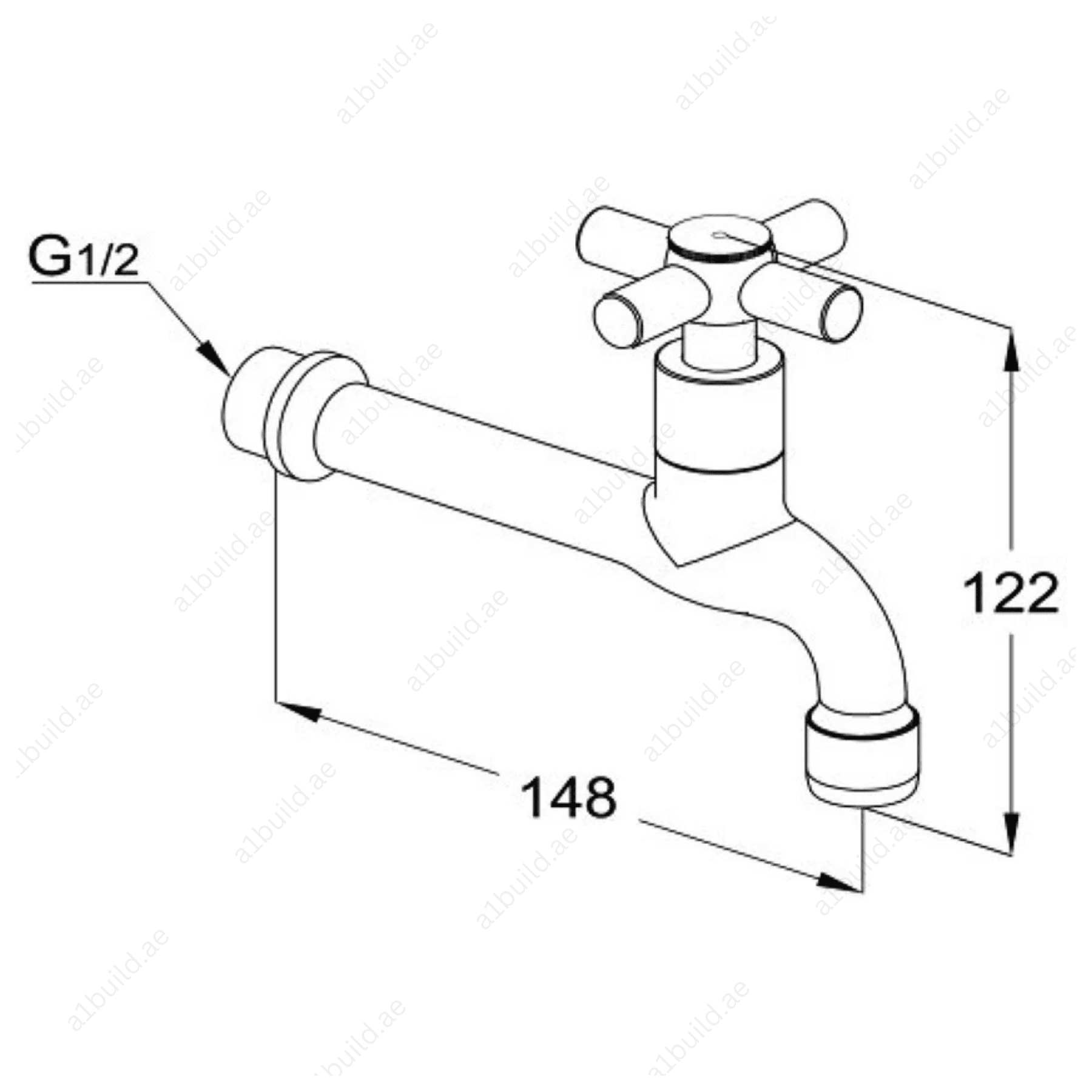 PremierXLongBibcockDN15_MetalHandlewithWallFastening