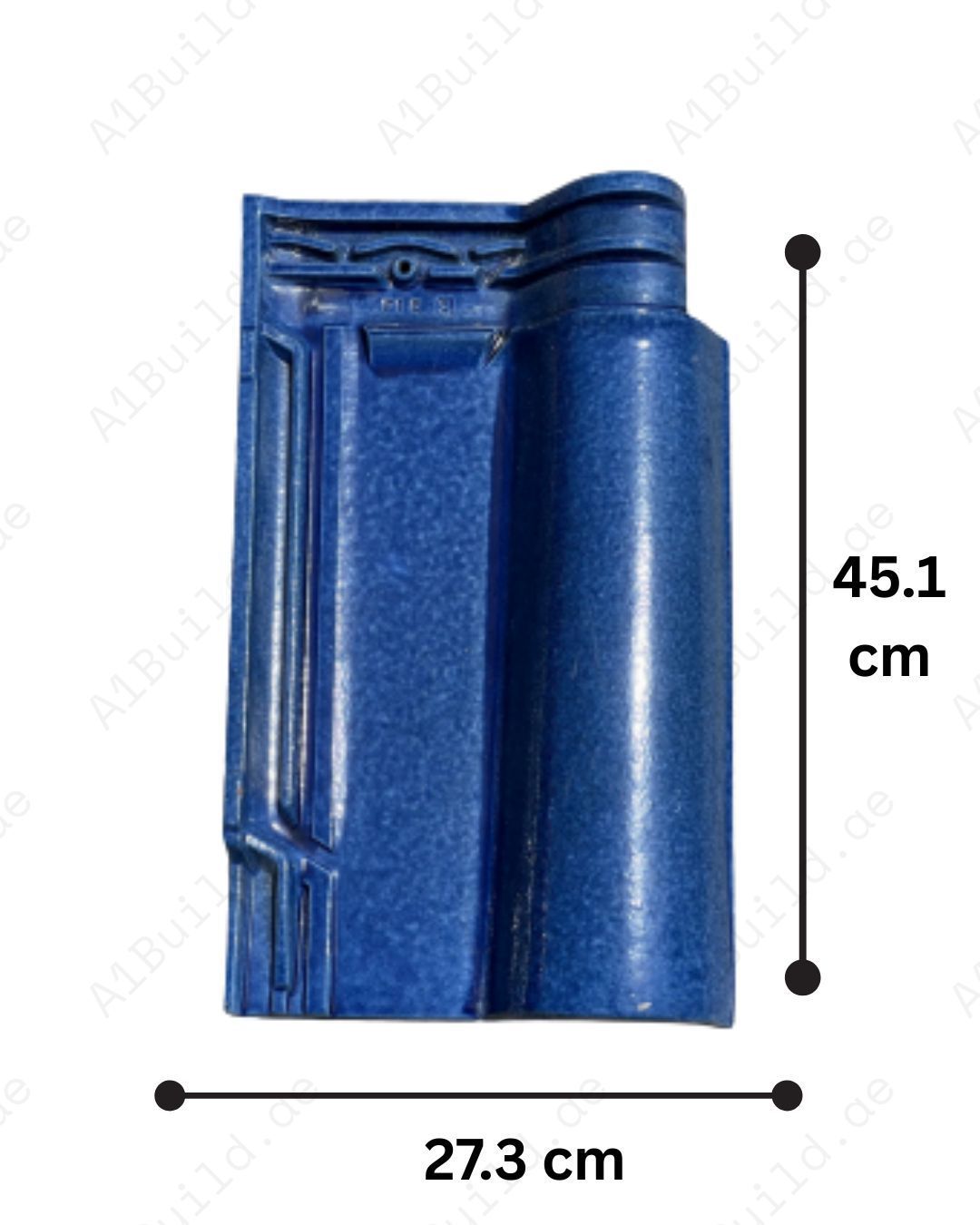 Premium Blue Dubai ceramic roof tile 45.1×27.3 cm with UV-resistant glossy finish. Strong, durable, and only 12.5 tiles per m² required for luxury home roofing.