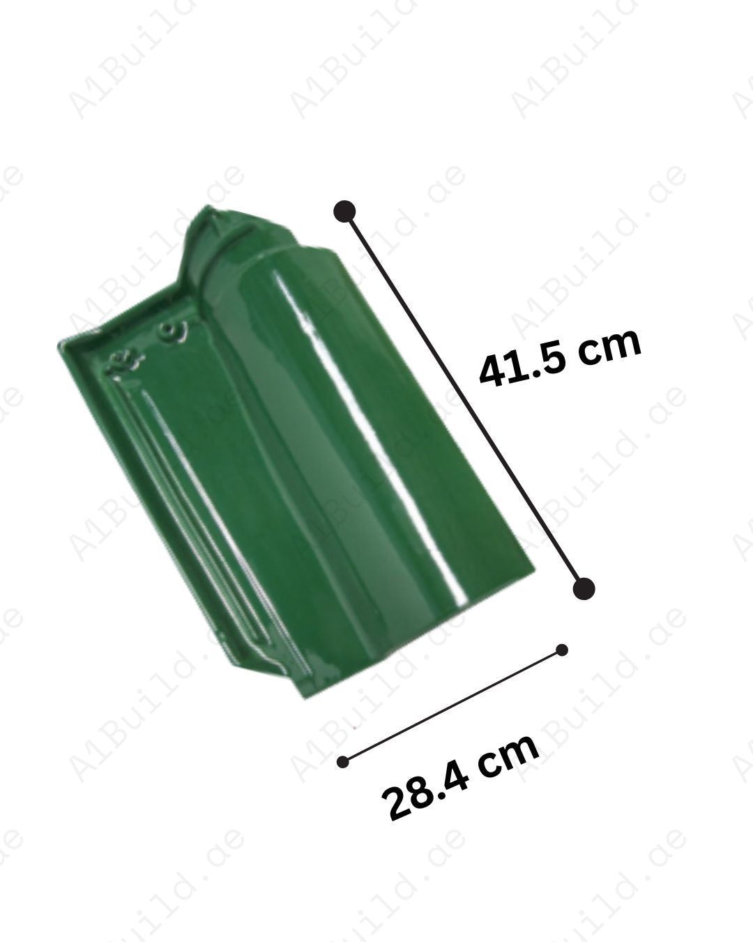 Premium Green Roof Tile 41.5×28.4 cm. 3.2kg ceramic tile, 14/m², straight bond. Durable, water-resistant, and elegantly glazed Perfect for classic homes.