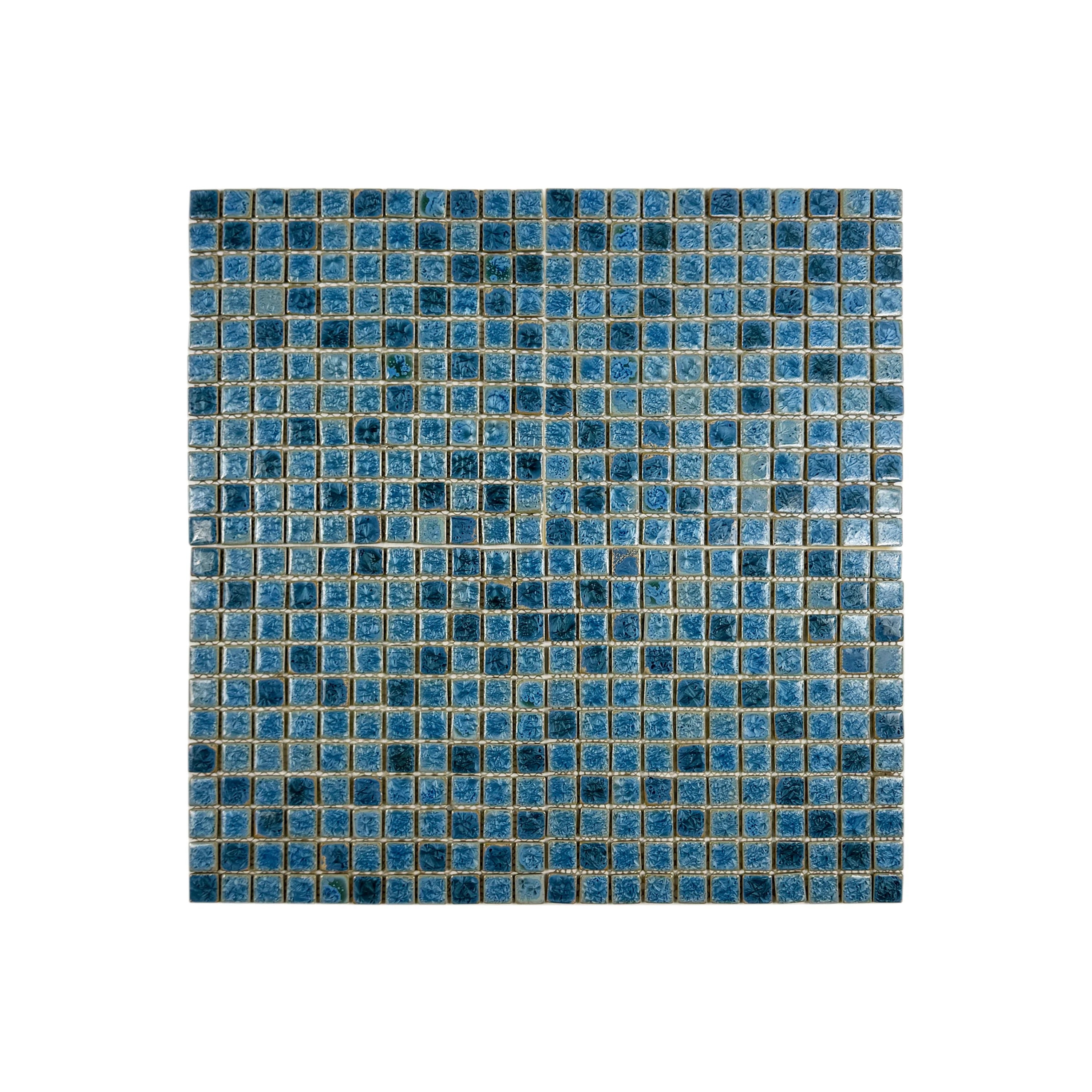 Premium sapphire & Yale blue porcelain mosaic with ice crack texture. Durable, slip-resistant, ideal for walls, backsplashes, and interior feature designs.