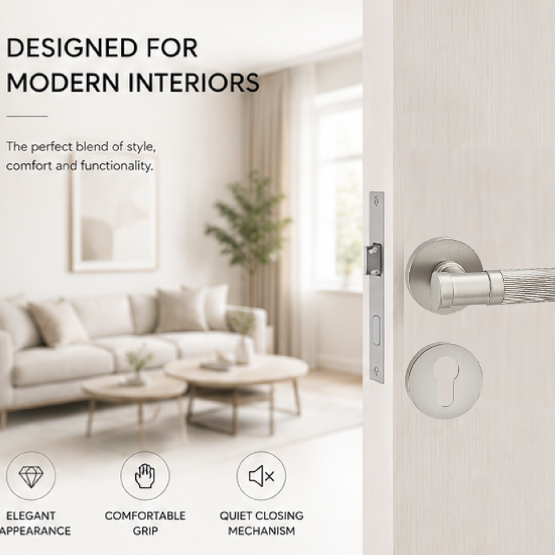 Premium zinc alloy magnetic door handle with silent lock system, modern minimalist design, and durable finish for luxury homes and offices.