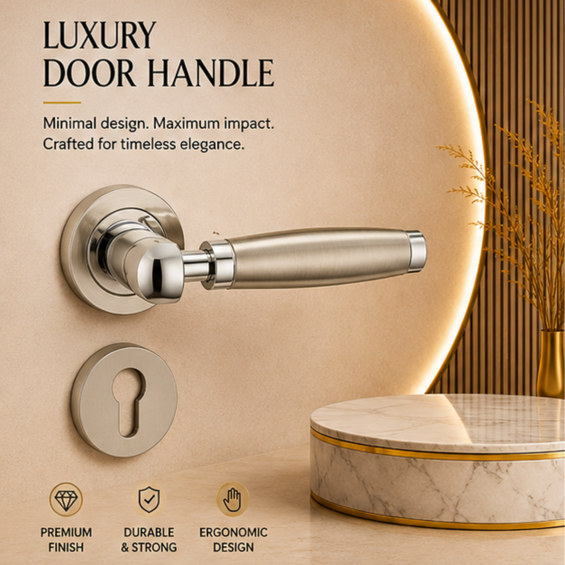 RH.9099 premium zinc alloy door handle in Satin Nickel Chrome Plated finish. Luxury architectural hardware for modern homes, hotels, offices, and interiors.