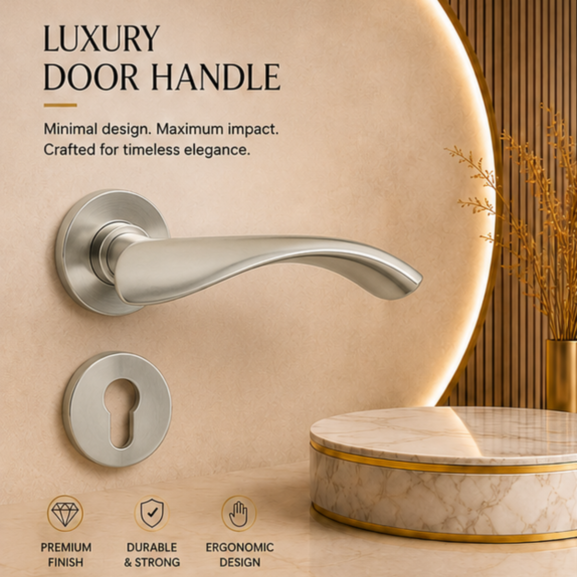 RH.9115 premium zinc alloy door handle in Satin Nickel Chrome Plated finish. Luxury architectural hardware for modern homes, hotels, offices, and interiors.