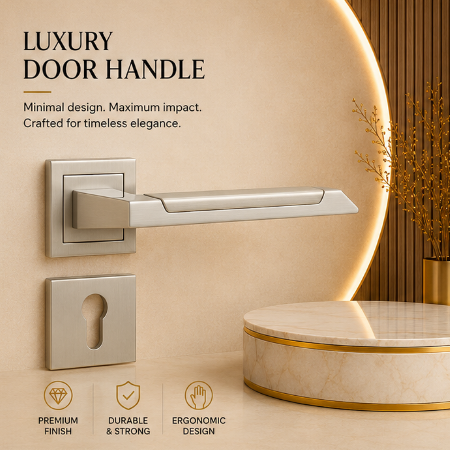 RH.9354 premium zinc alloy door handle in Matt Satin Nickel and Chrome finish. Luxury architectural hardware for modern homes, hotels, and offices.