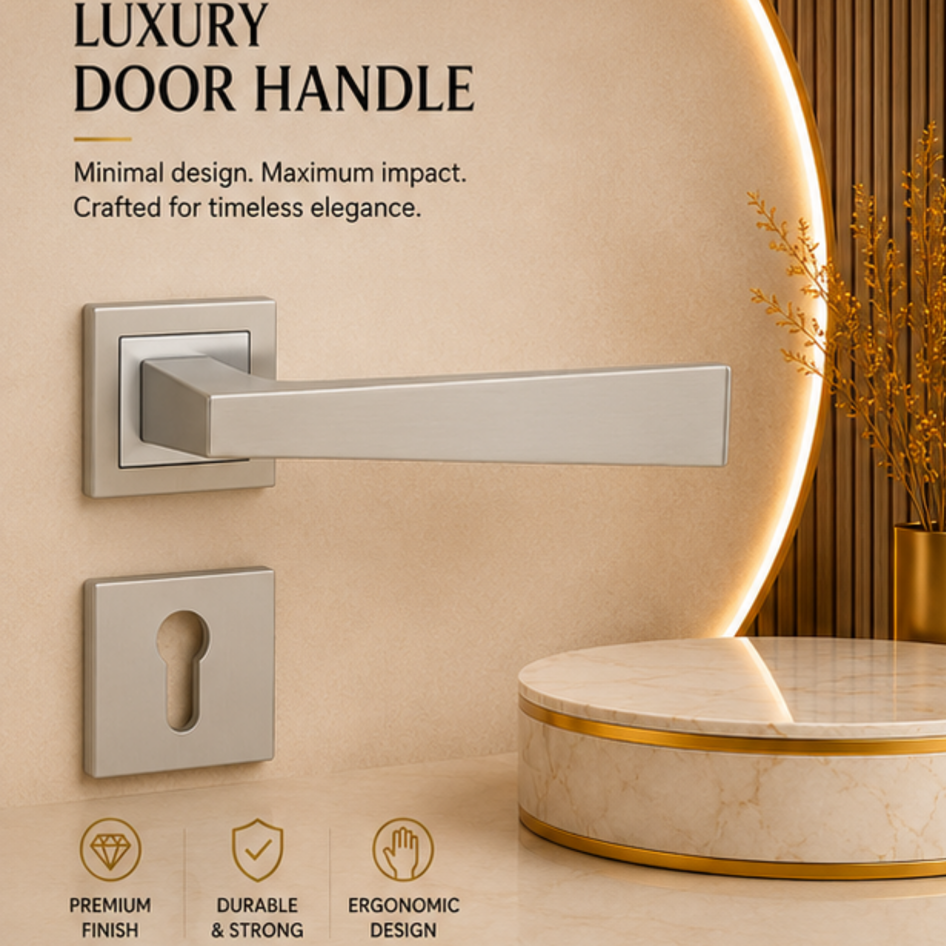 RH.9387 premium zinc alloy door handle in Satin Nickel and Chrome finish. Luxury architectural hardware for modern homes, hotels, offices, and interiors.