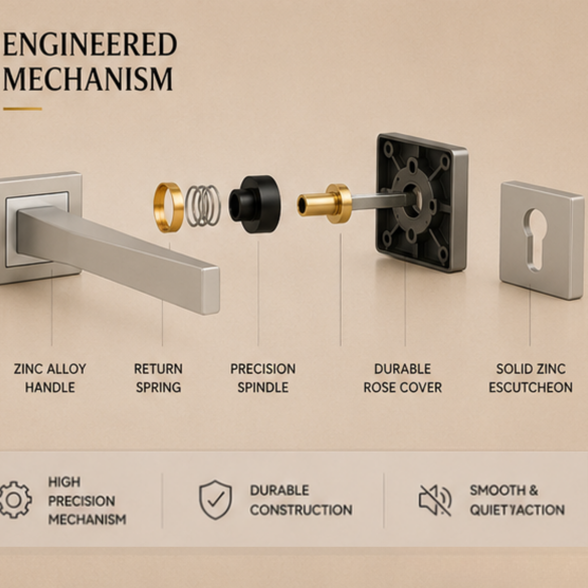 RH.9387 premium zinc alloy door handle in Satin Nickel and Chrome finish. Luxury architectural hardware for modern homes, hotels, offices, and interiors.
