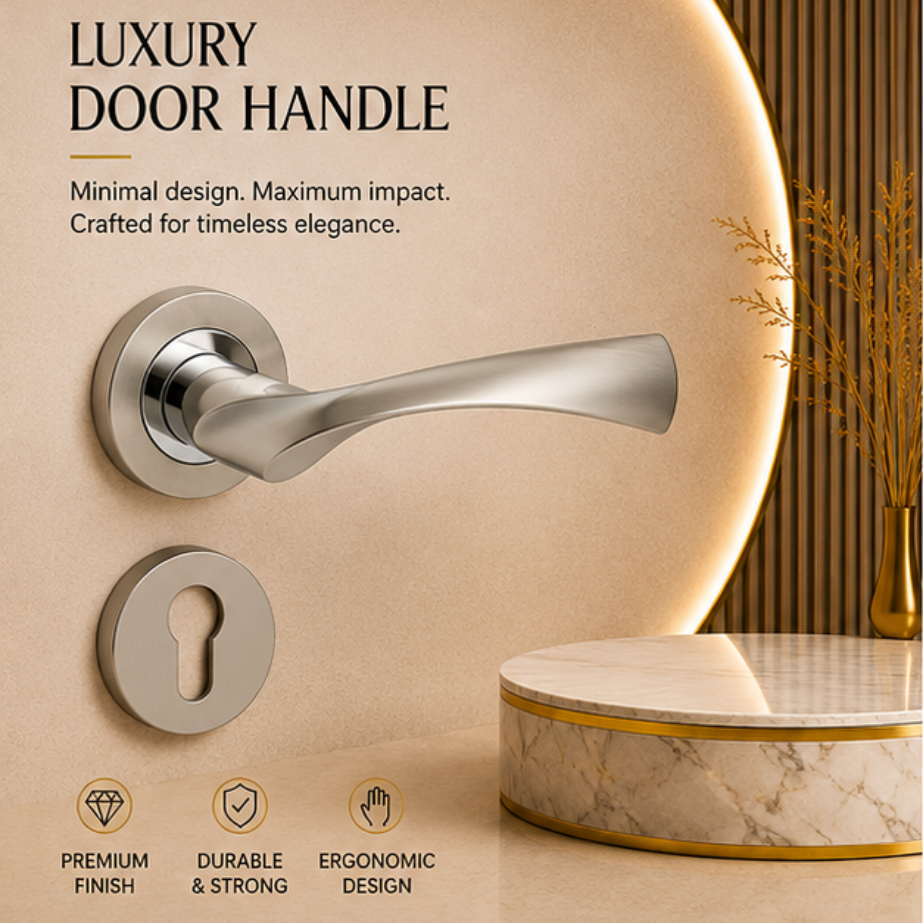 RH.9391 premium zinc alloy door handle in Satin Nickel Chrome Plated finish. Luxury architectural hardware for modern homes, hotels, offices, and interiors.