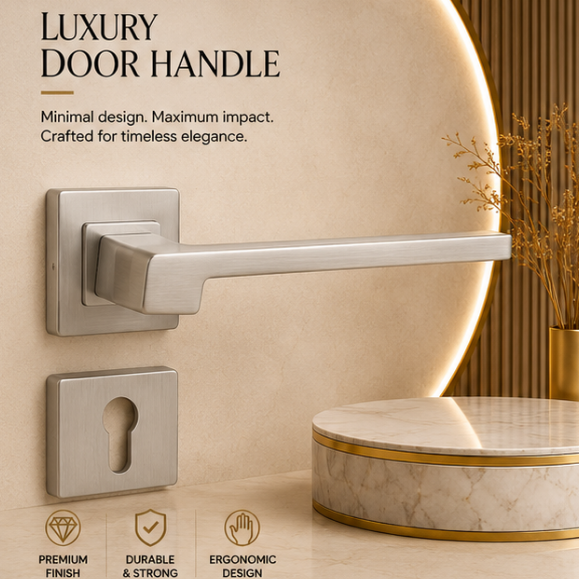 RH.9438 premium zinc alloy door handle in Matt Satin Nickel finish. Durable modern architectural hardware for homes, hotels, and offices.