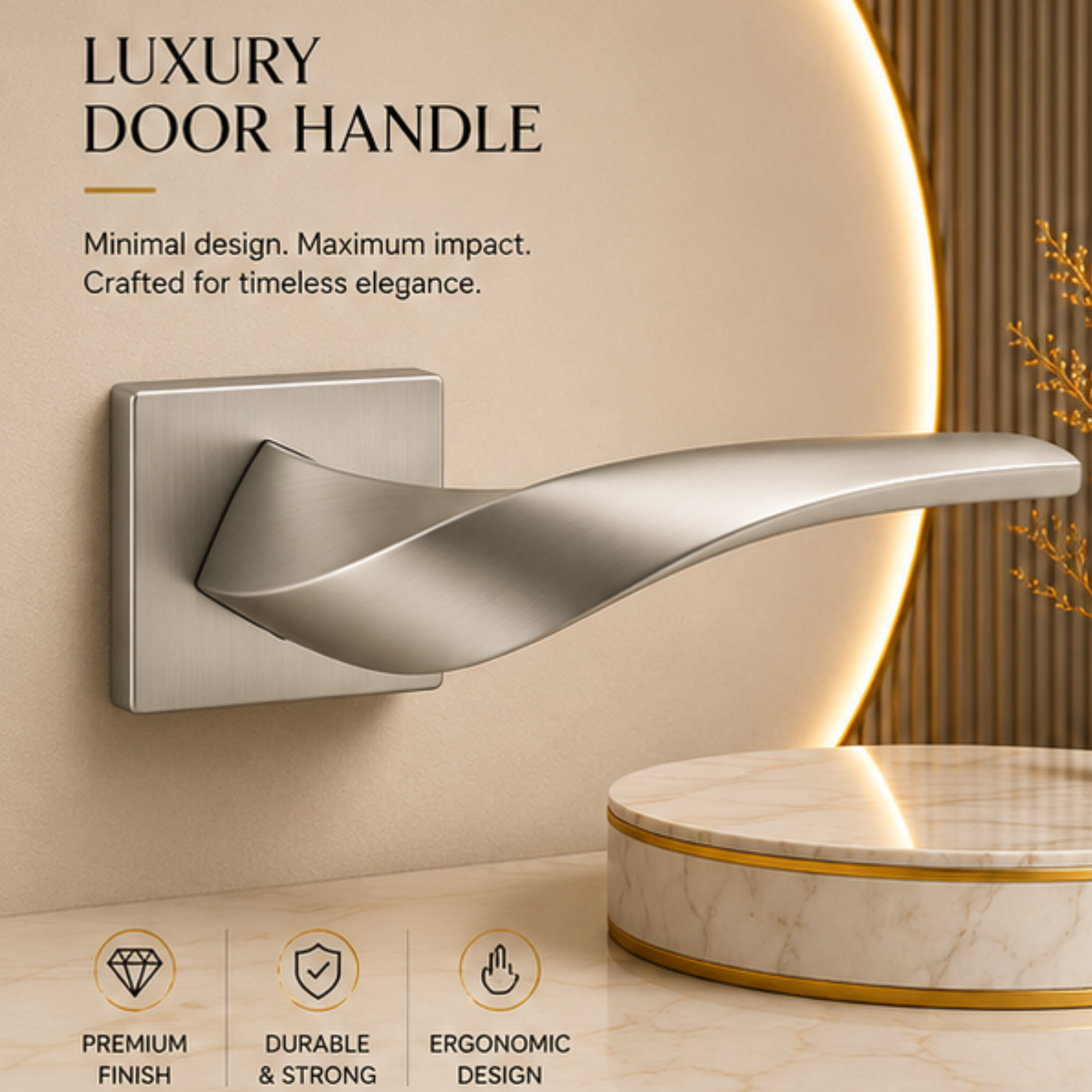 RH.9518 luxury zinc alloy door handle with Black Satin Nickel, Satin Brass and Satin Nickel PVD finishes. Premium hardware for modern interiors.